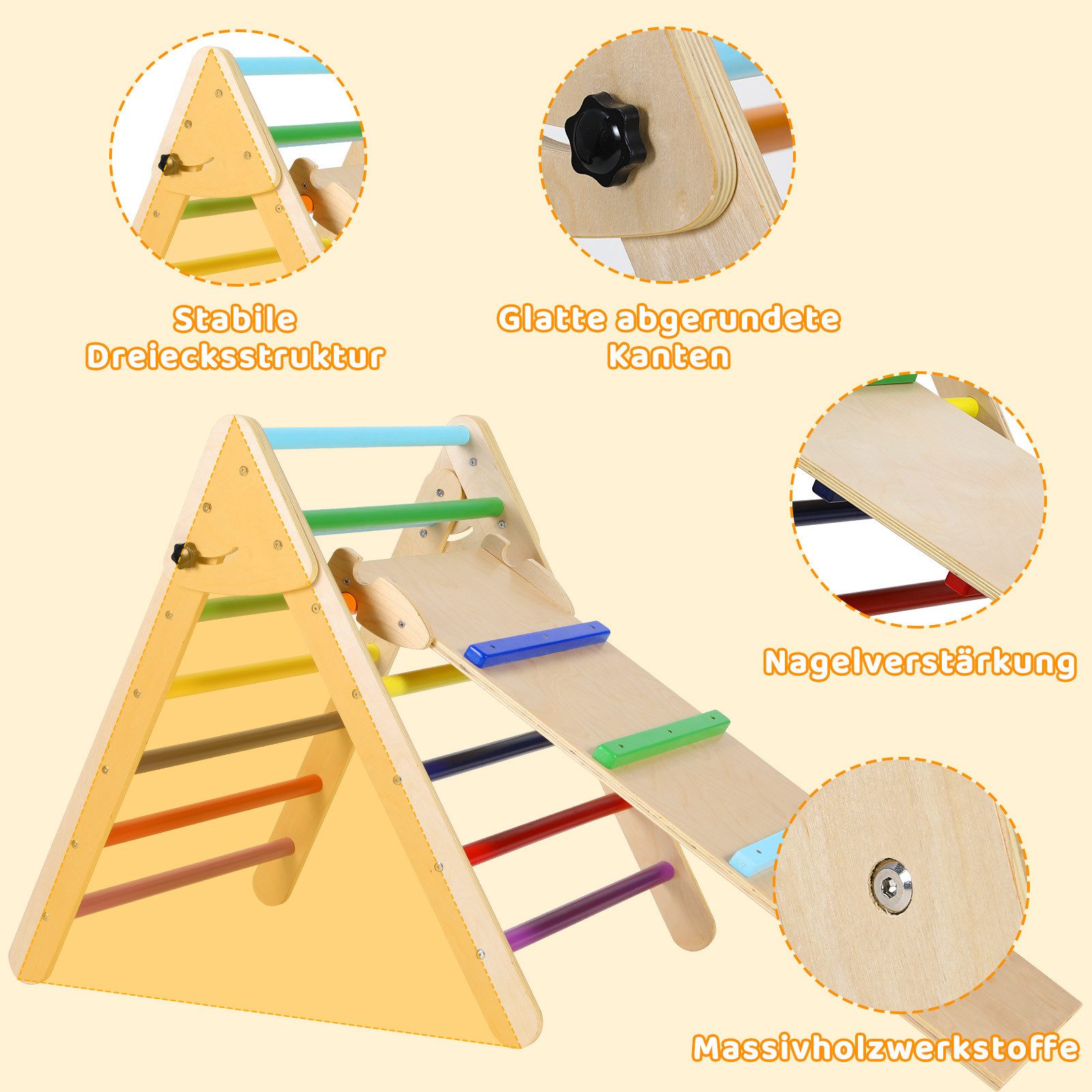 TLGREEN Klettergerüst Indoor Klappbar, 2 in 1 Kletterdreieck mit Rutsche, (Holz Montessori Motorik Spielzeug, 2-St., Ideal für Anfänger, kleine Wohnungen und den Einstieg), Kletterdreieck klappbar