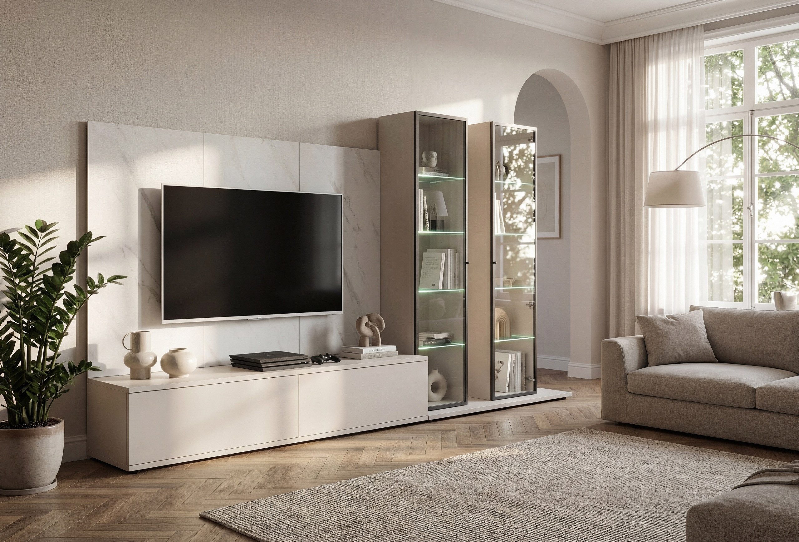 Wohnwand Wohnwand Anbauwand Schrankwand GLAM II mit Led Bel. Push - Click