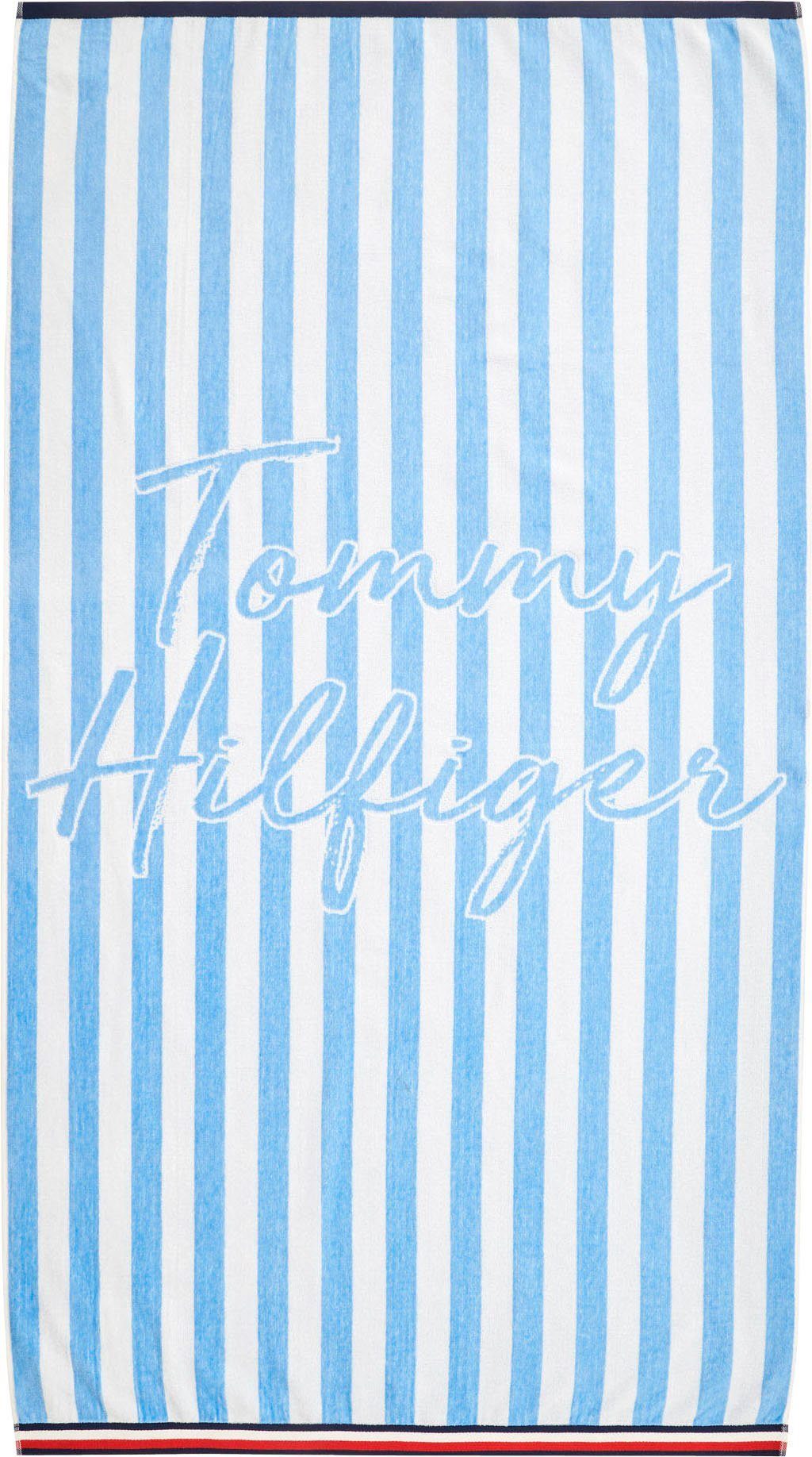 Tommy Hilfiger Baumwolle aus Watercolor Jacquard-Velours Stripes, Strandtuch Badetuch, 100% gestreift, (1-St),