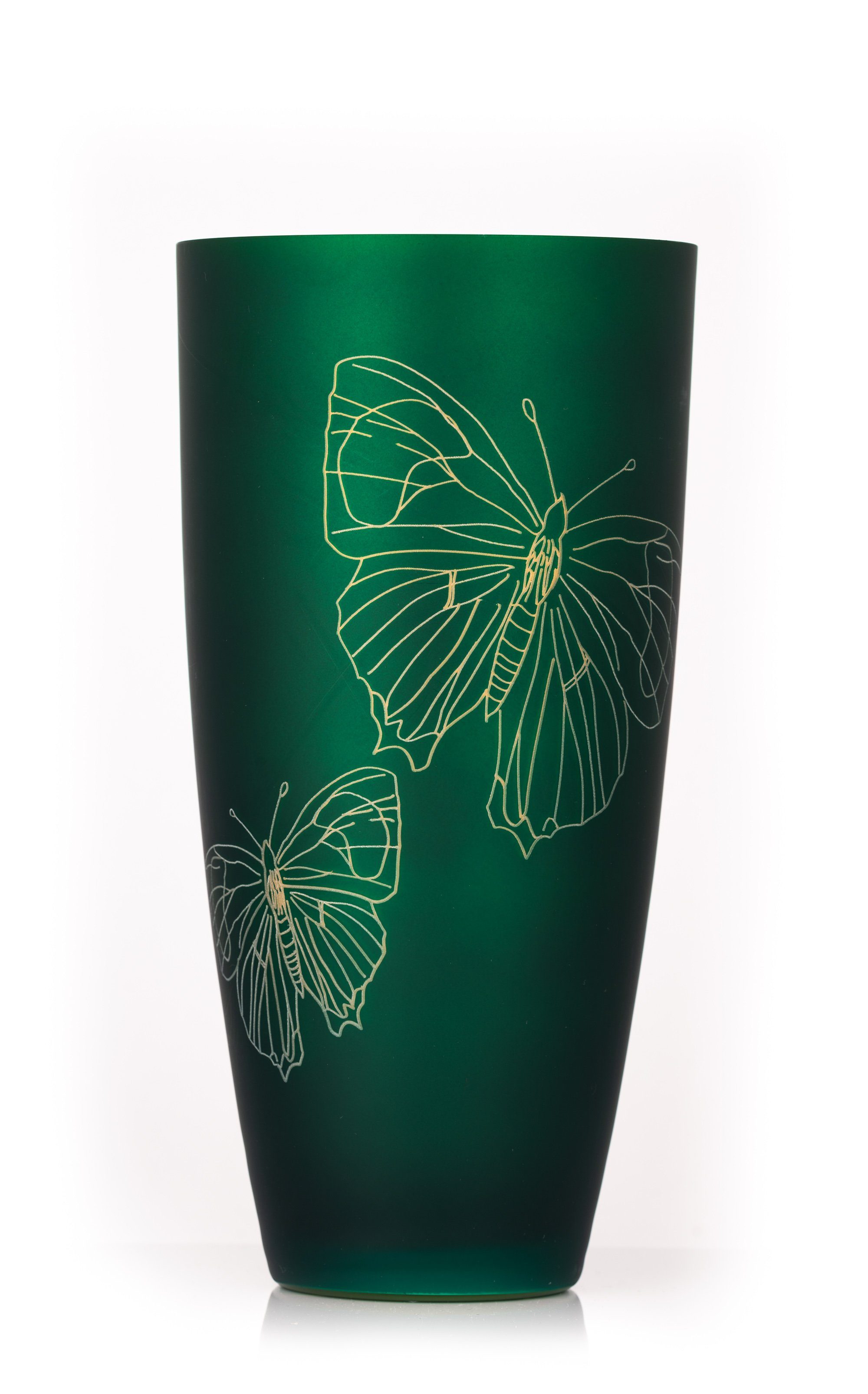 Crystalex Dekovase Meadow Vase Smaragdgrün matt Goldmetallic (Einzelteile, 1 St., 1 x Vase), Schmetterlinge, innen Gold, außen Smaragdgrün
