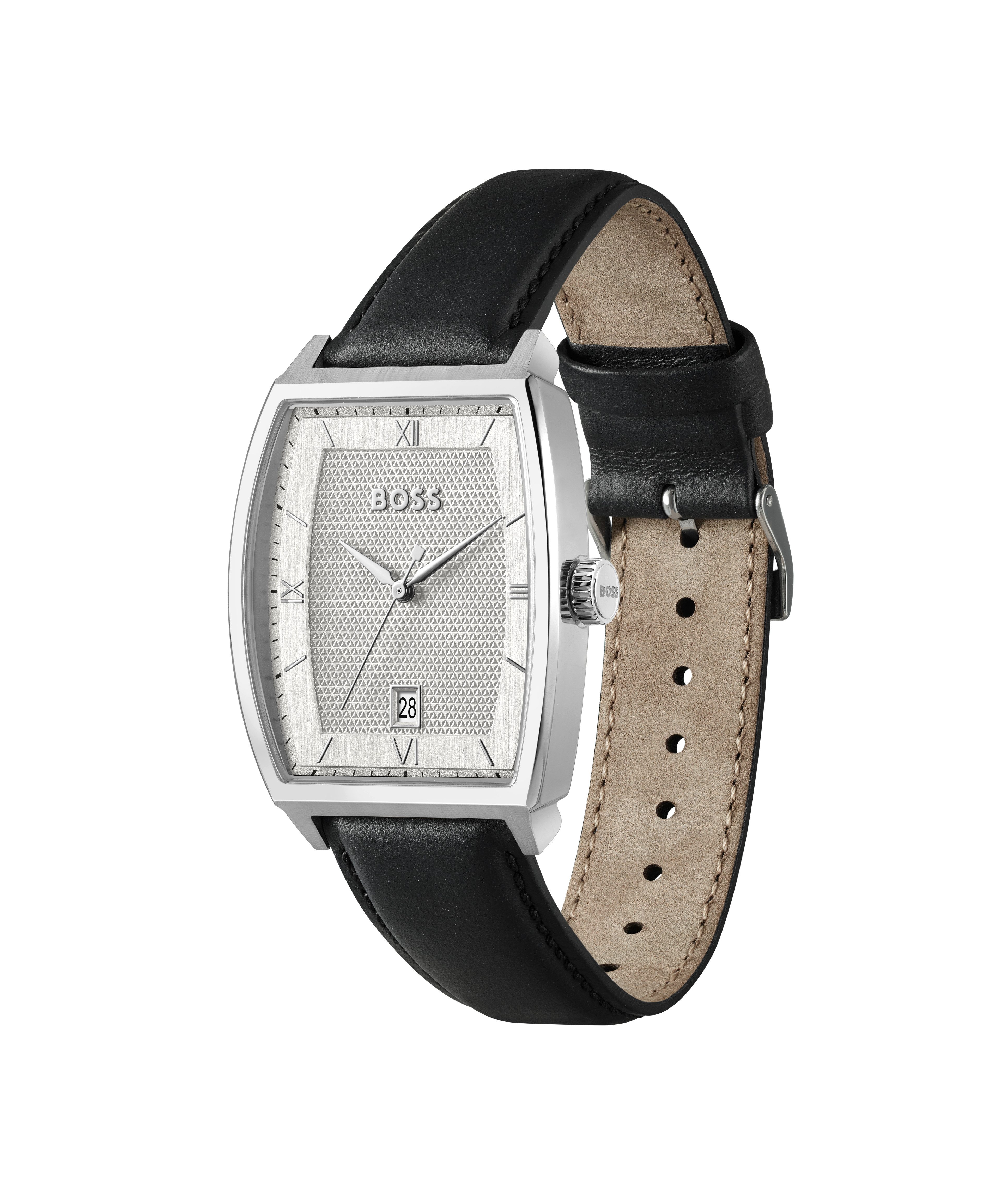 BOSS Quarzuhr PRINCIPLE 1514351, Armbanduhr, Herrenuhr, Lederarmband, analog, Tag