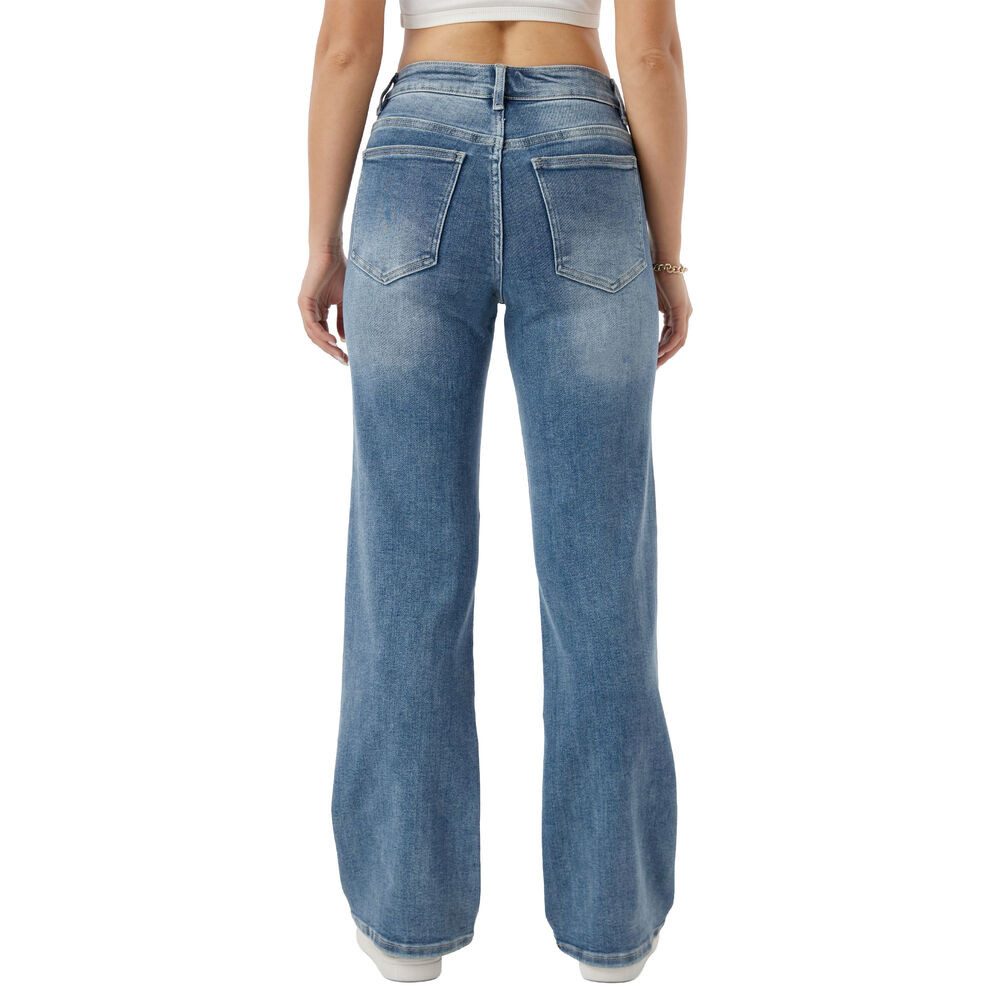 Ital-Design Weite Jeans Damen Wide-Leg Jeans High Waist mit Steppnähten (91767232) Destroyed-Look Stretch Relaxed Fit Jeans in Blau