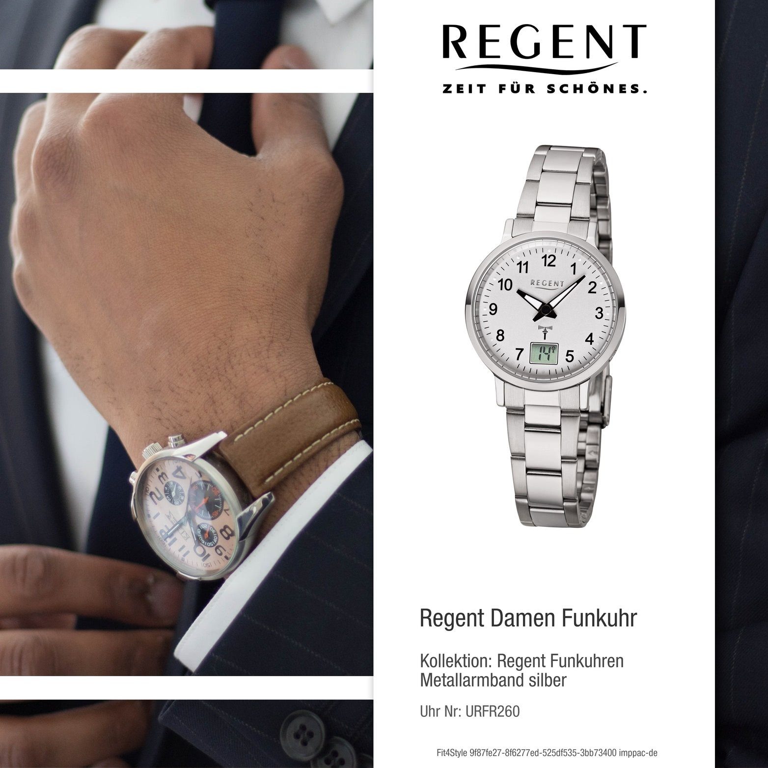 Regent Damen Damenuhr (ca. klein silber, 30mm) Regent rundes Funkuhr Metallarmband Uhr Gehäuse, Metall FR-260,