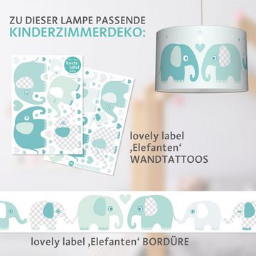lovely label Pendelleuchte Elefanten mint - Hängelampe Baby Kinderzimmer, Plug & Shine, LED wechselbar