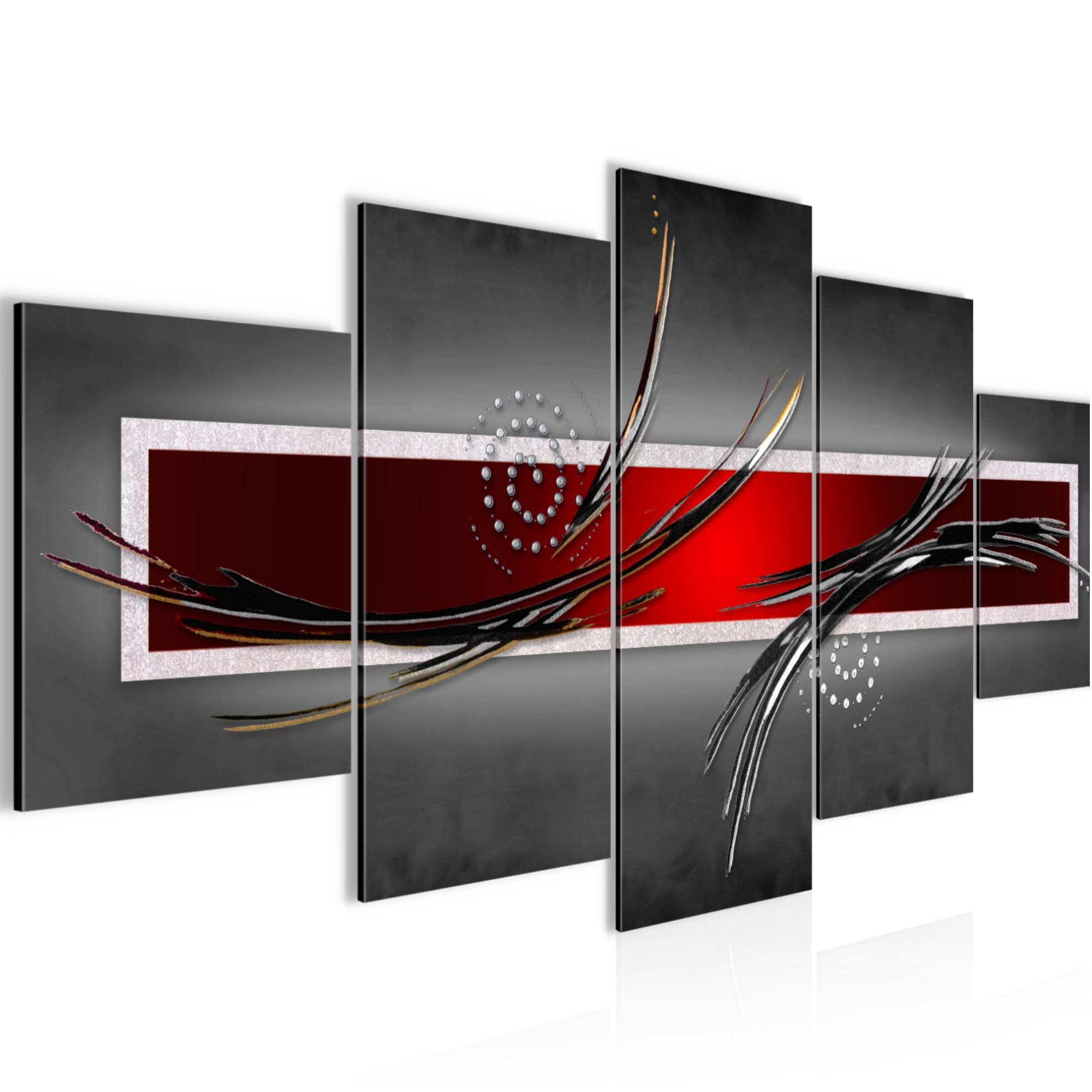 Runa Art Wandbild Bild Schlafzimmer Abstrakt Grau Rot auf Vlies Leinwand 102553a, 150L x 75B cm