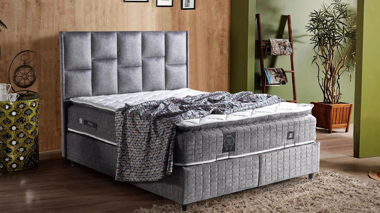JVmoebel Bett Bett Design Betten Luxus Beige Polster Schlafzimmer Möbel Silber (Bett), Made In Europe | Bettgestelle