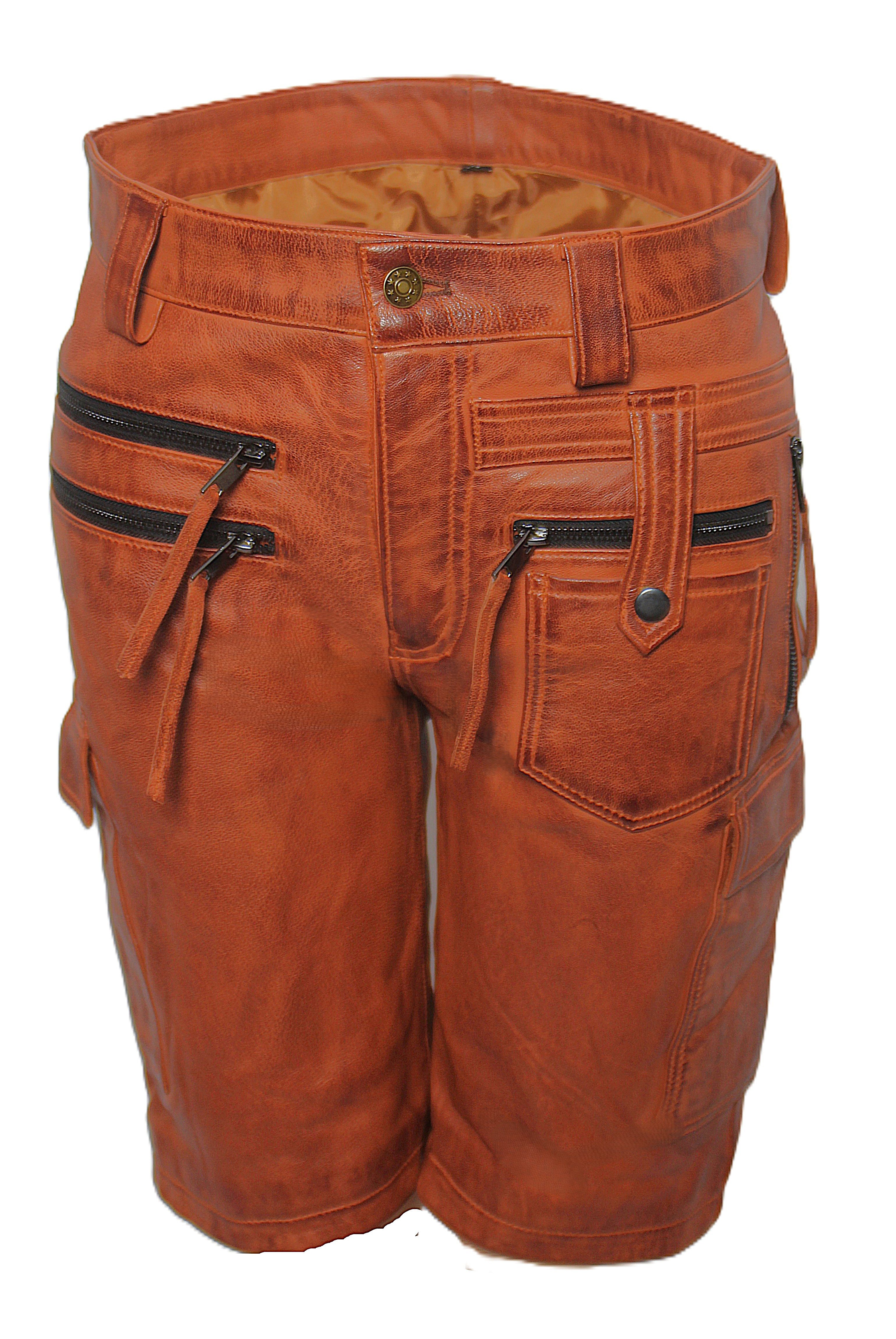Be Noble Cargoshorts Casanova cognac Leder-Cargo Shorts aus echtem Leder in cognac Used Look
