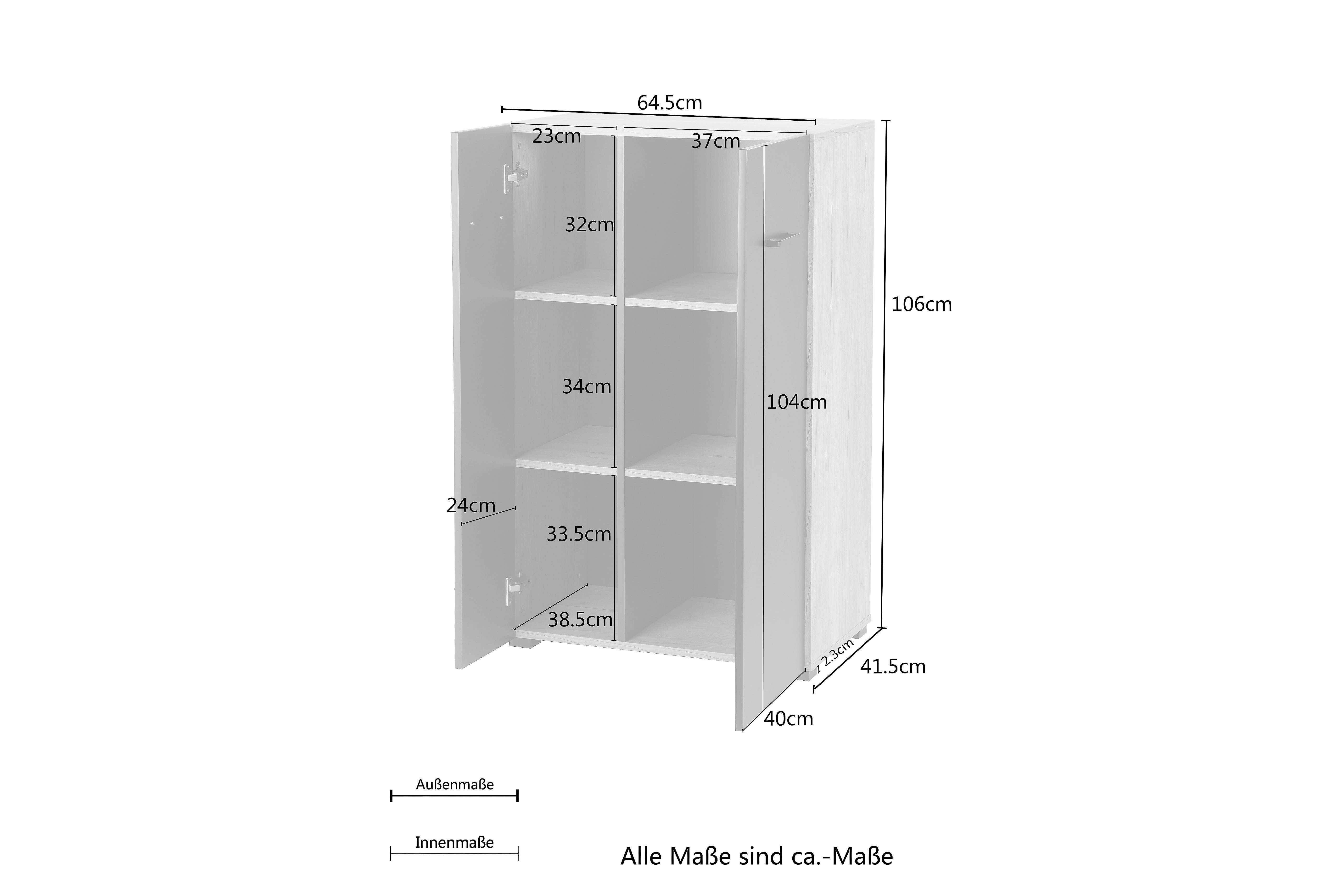 OTTO home Aktenschrank Moid; Mehrzweckschrank, moderne Kommode mit viel Stauraum, Maße 64,5 x 41,5 x 106 cm