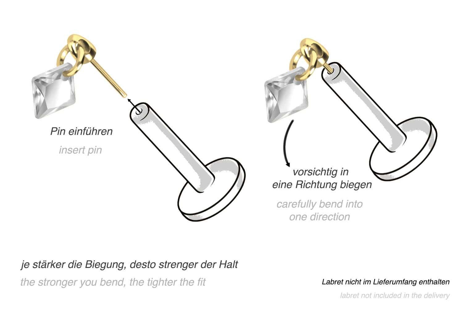 PIERCINGLINE Piercing-Set Titan Aufsatz mit Push Pin KRISTALLQUADRAT (Push Pins, 1-tlg)
