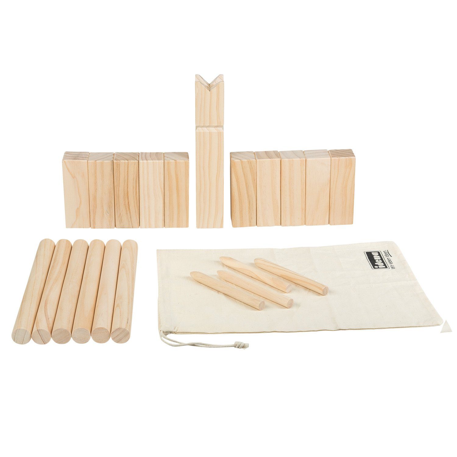 Idena Spiel Idena 40175 - Kubb Spiel mit 10 Kubbs, 6 Wurfhölzern, König und 4
