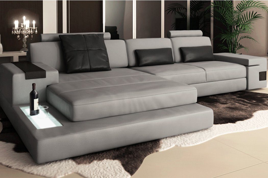 Ecksofa, Couch Ledersofa Polster Design JVmoebel Couch Eckgarnitur Sofa Sofas Ecksofa Grau