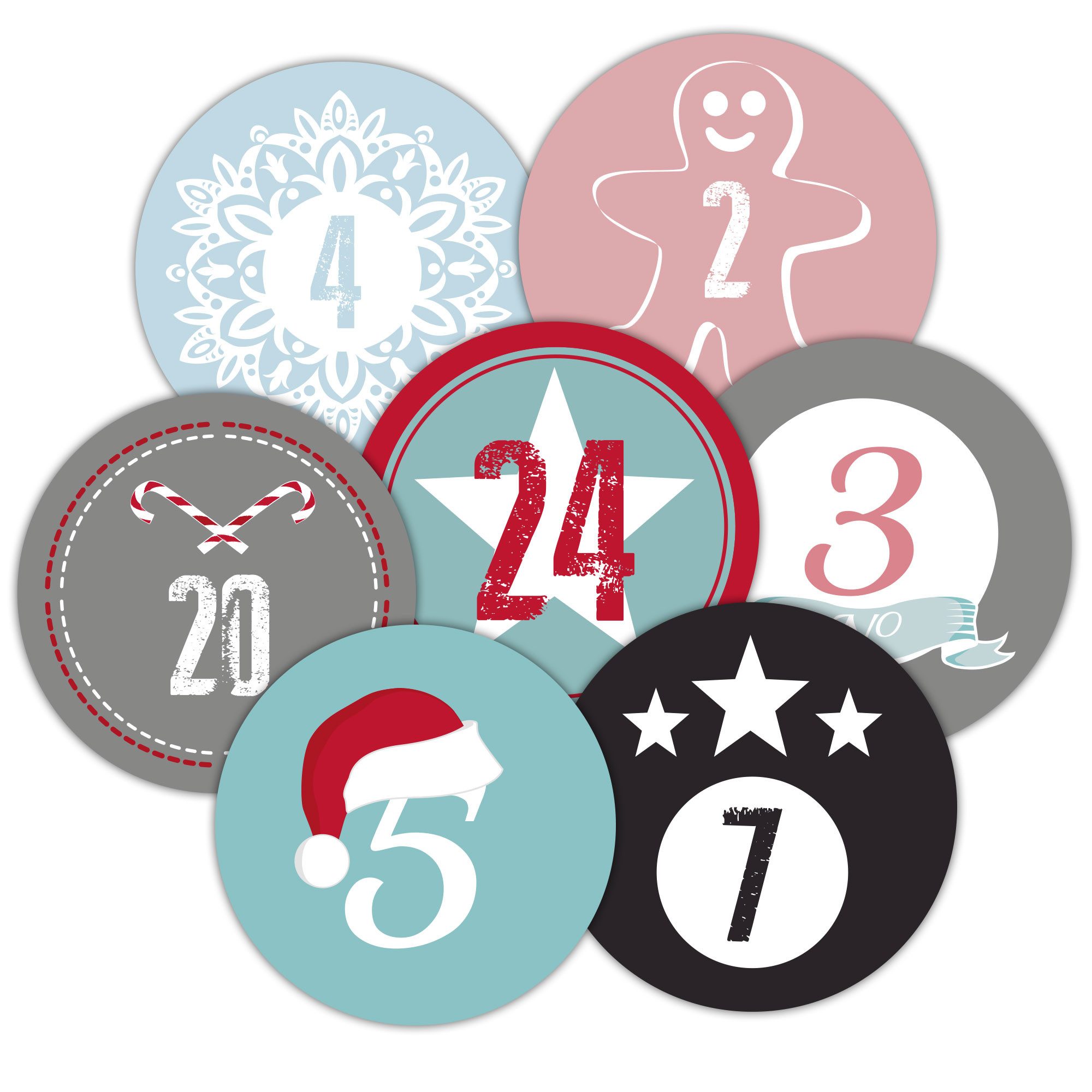 Frau WUNDERVoll Sticker 48 Adventskalenderzahlen, für 2 Kalender, bunt, Durchmesser 4 cm