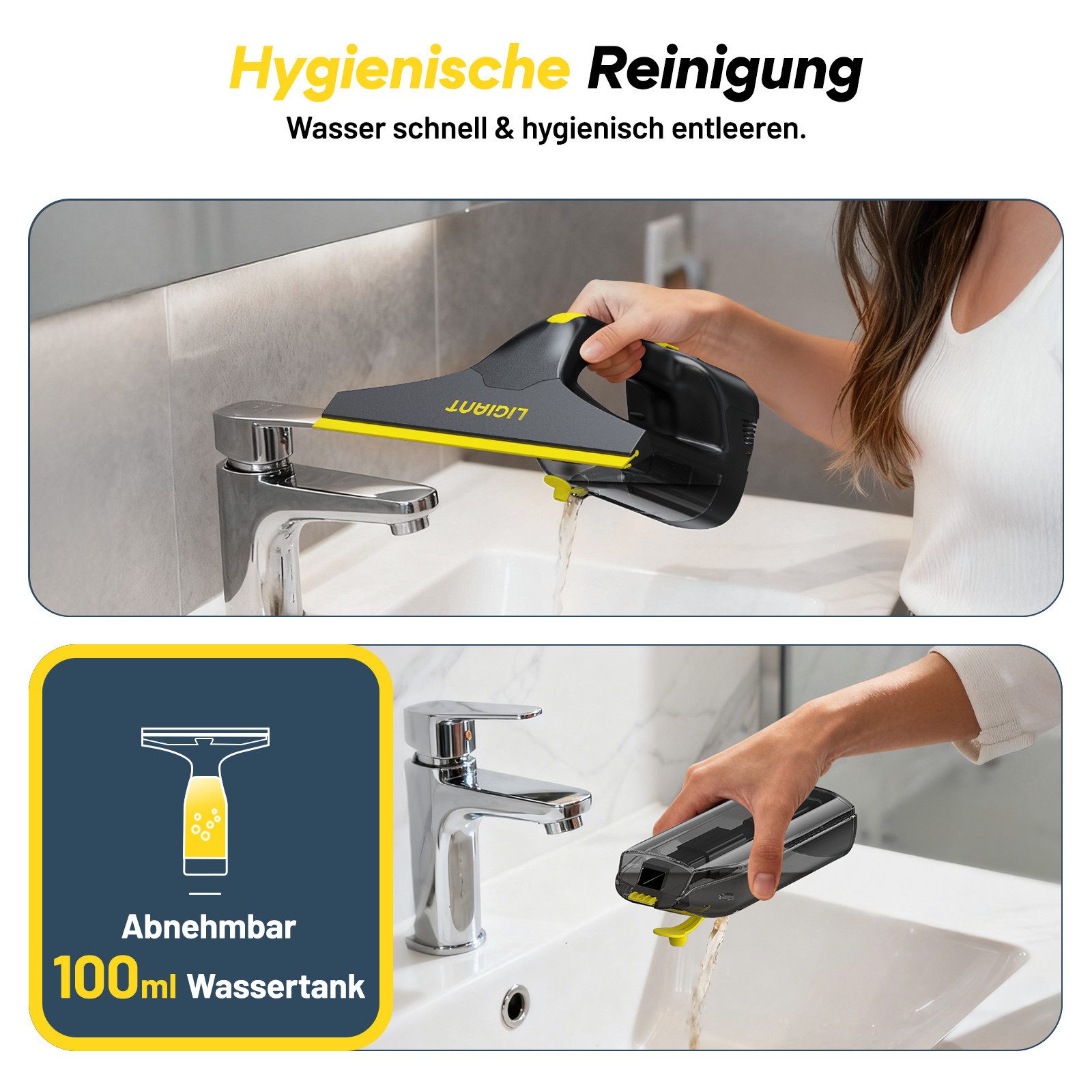 LIGIANT Akku-Fenstersauger CL03A, 60 min Laufzeit, Type-C Laden, 280 mm Düse, LED-Anzeige, 700 g Gewicht – Bild 5 von 5