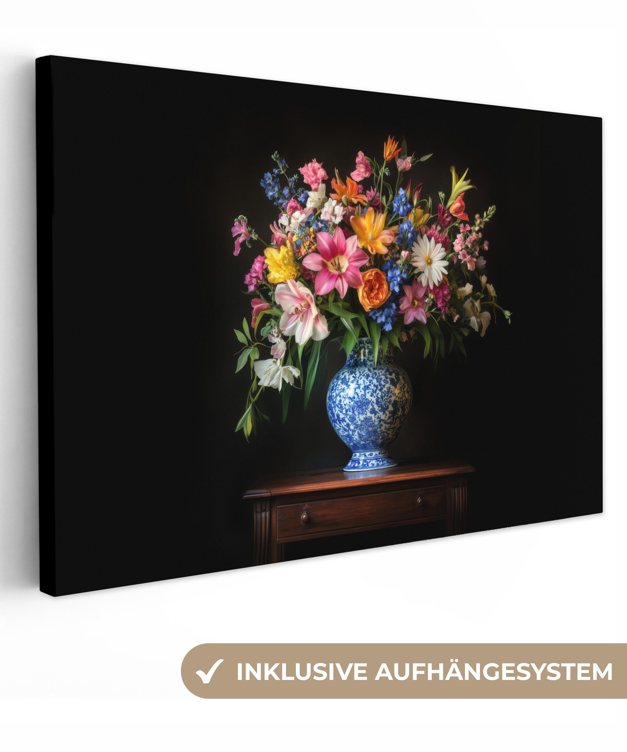 OneMillionCanvasses® Leinwandbild Farbe - Vase - Blumen - Blumenstrauß, Fotodruck (1 St), Leinwand Bilder Klein, Wand Dekoration Aesthetic 30x20 cm