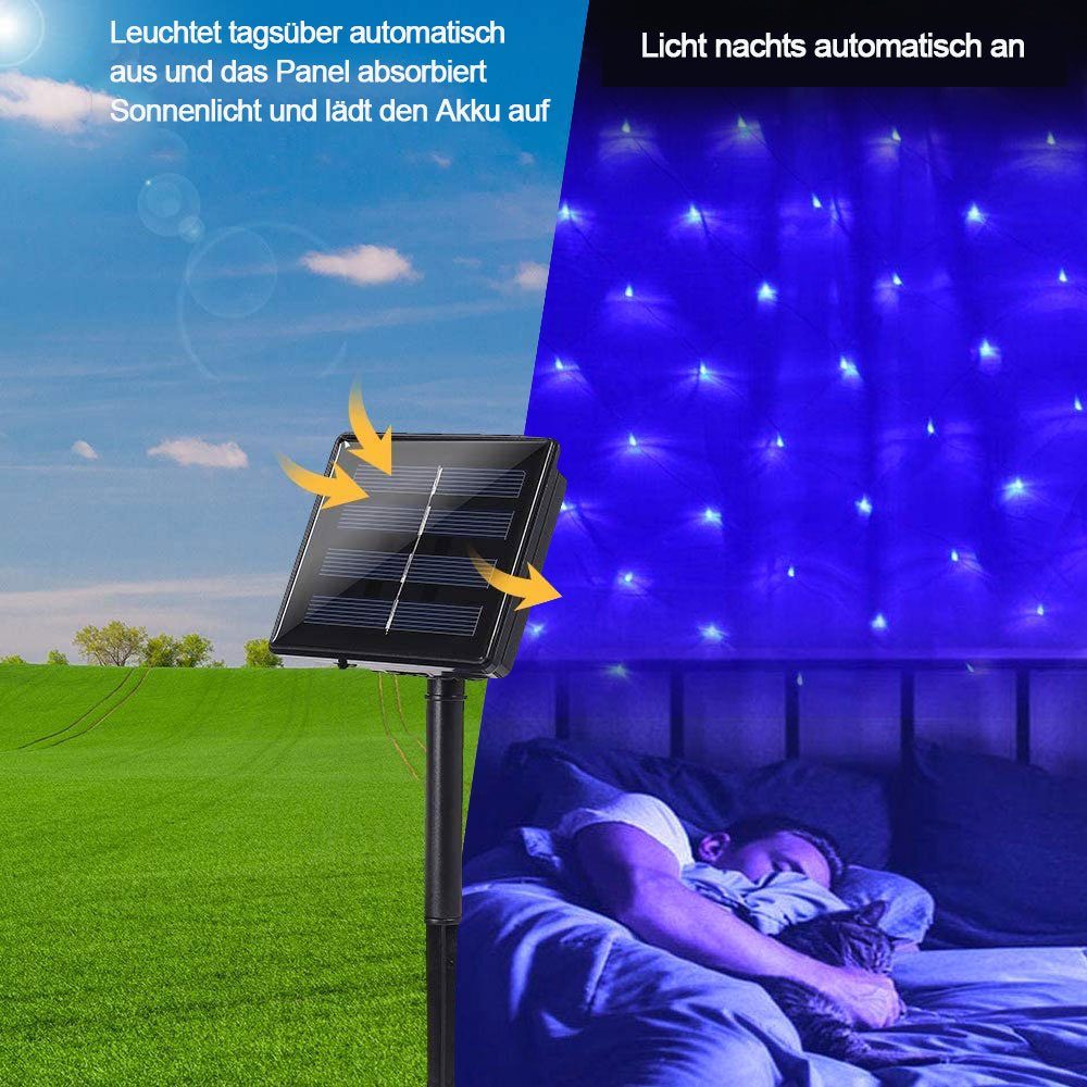 8 Solar, Wasserdicht, Hinterhof Modi,für Blau 3x2M LED-Lichtervorhang 1.5x1.5M/ Terrasse Landschaft, Rosnek
