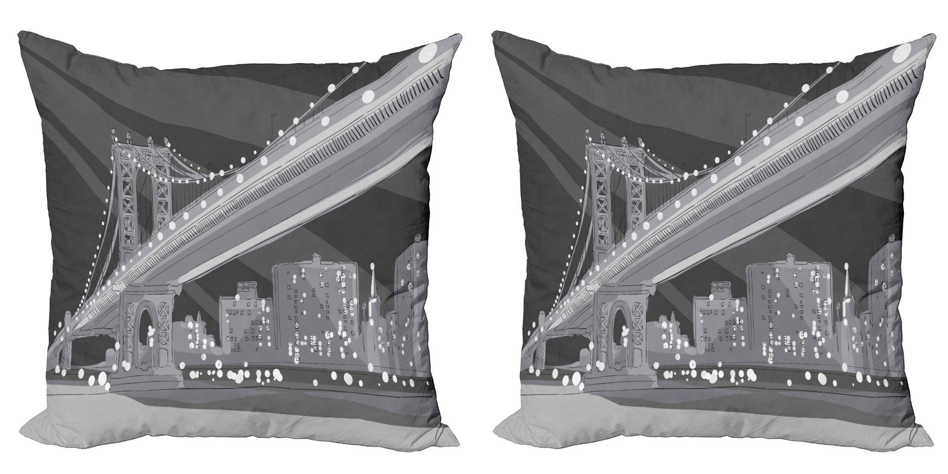 Graustufen- Abakuhaus NYC Kissenbezüge Accent Doppelseitiger Digitaldruck, Brooklyn Abend Stück), Stadt (2 Modern