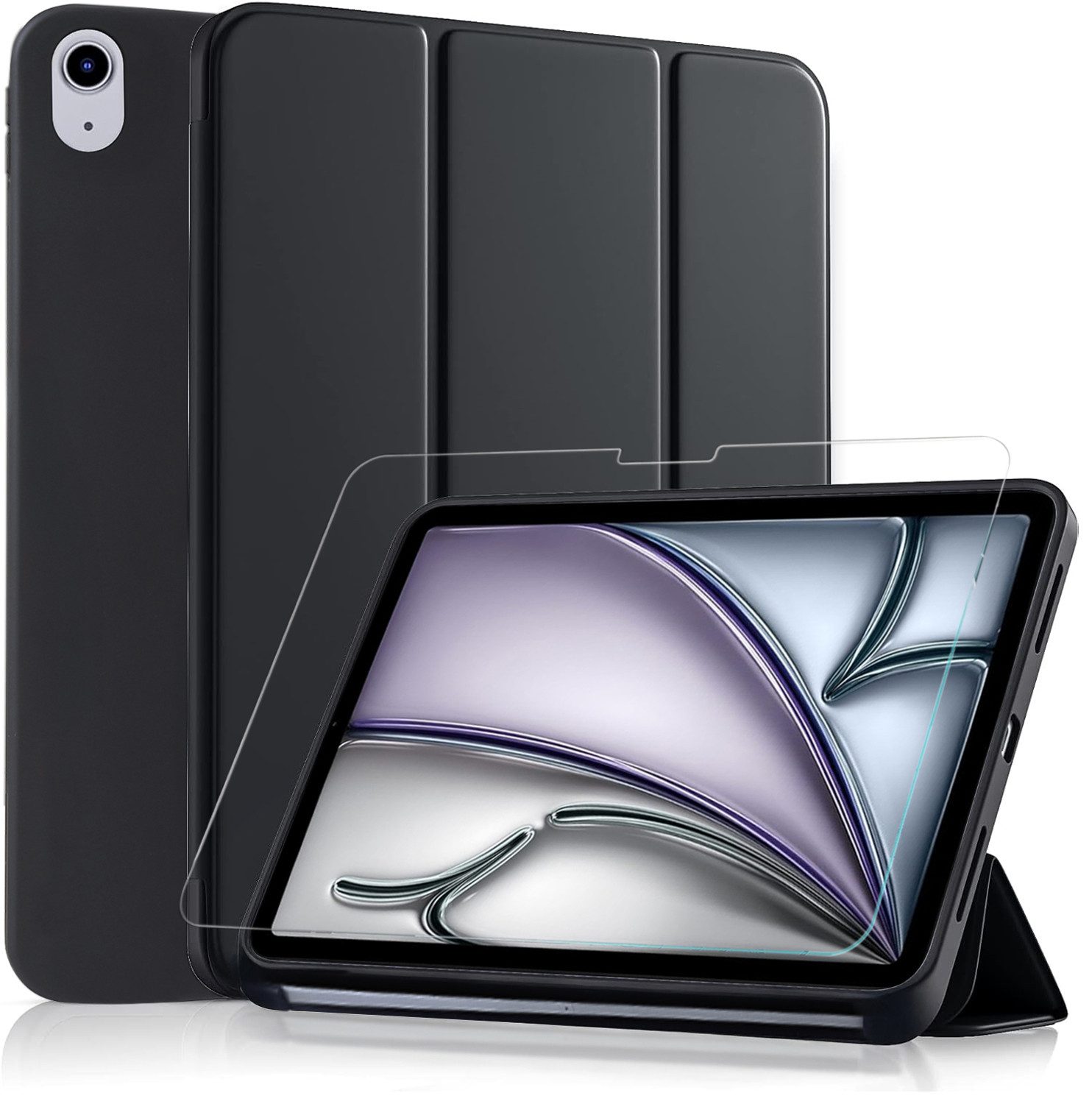 CLM-Tech Tablet-Hülle + Panzerfolie für iPad Air M4/M3/M2 (2026/2025/2024) 11 Zoll, Standfunktion, Magnetverschluss, Auto Schlaf/Wach Funktion