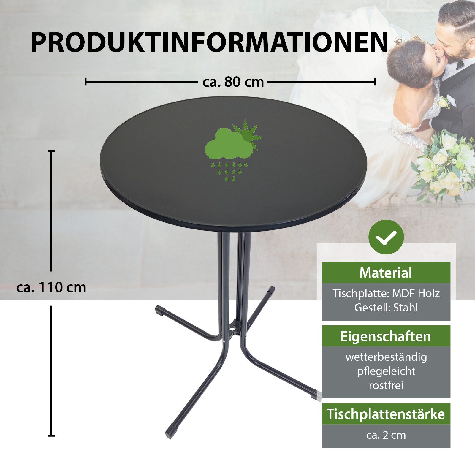 TRUTZHOLM Stehtisch 2x klappbar Ø 80 cm Höhe 110 cm Stahl Bistrotisch in An günstig online kaufen