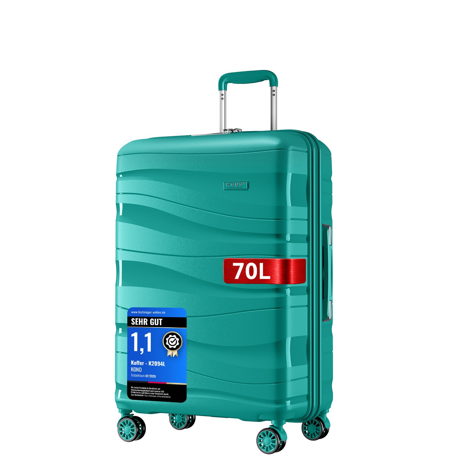KONO Handgepäck-Trolley Leicht Hartschalenkoffer Reisekoffer mit 4 Rollen und TSA Schloss