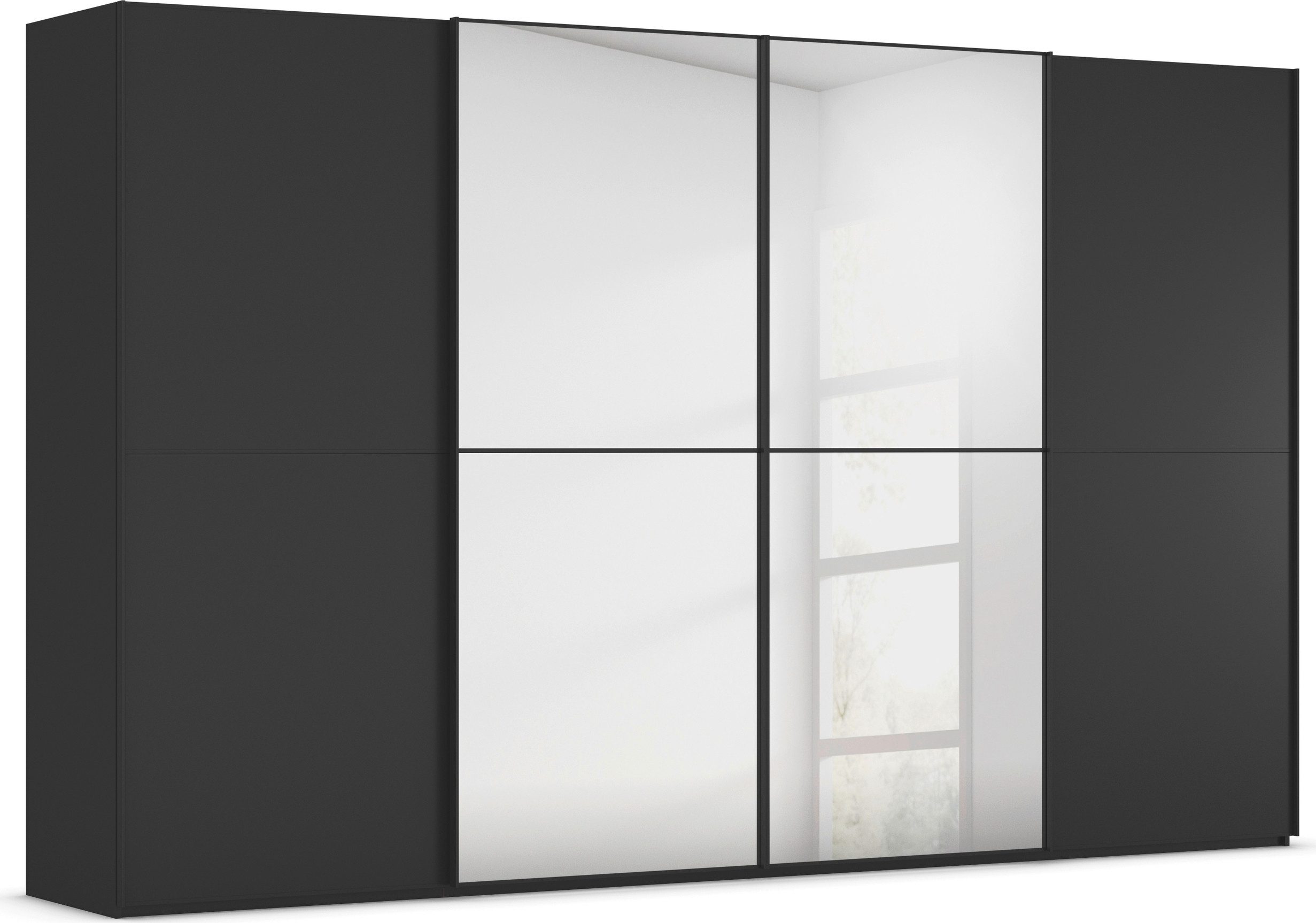 rauch Schwebetürenschrank Kleiderschrank Schrank Garderobe Schlafzimmerschrank SCALE-DUO edle zweigeteilte Türen, Spiegel und 3 Zierleisten MADE IN GERMANY