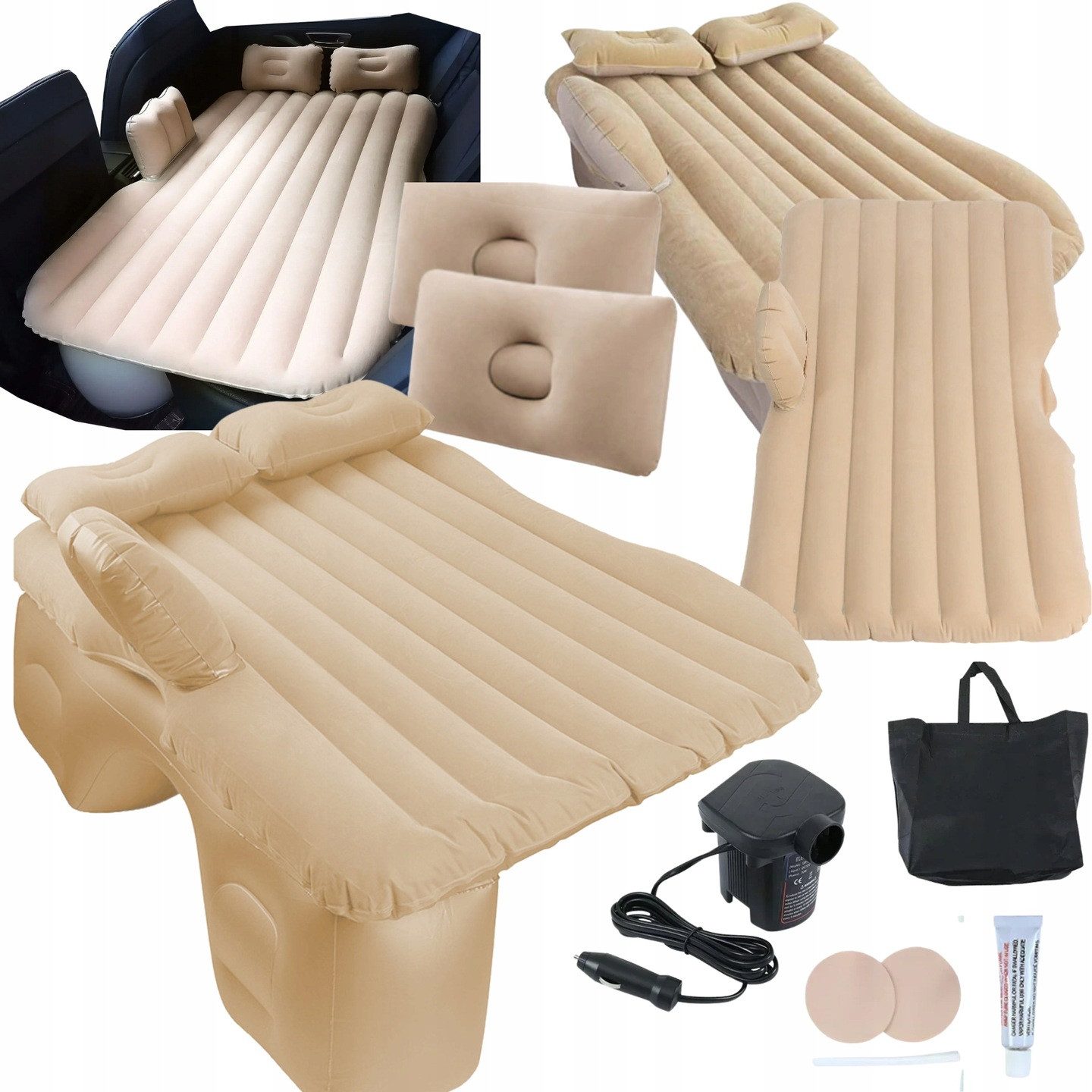 Ikonka Luftmatratze Auto Luftmatratze Rückbank Bett Pumpe beige 130×80 Camp günstig online kaufen