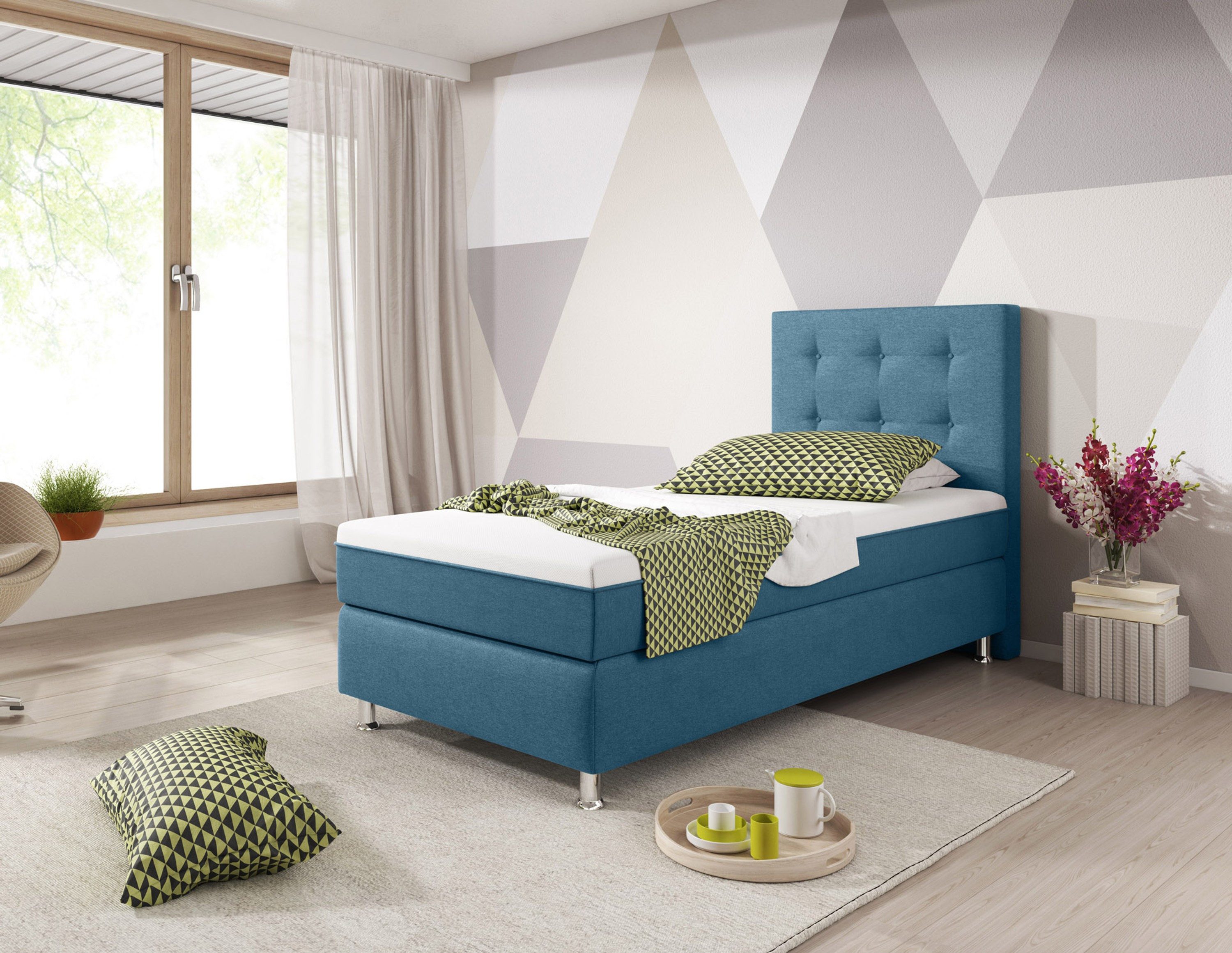 inter Boxspringbett Köln Plus 90x200 cm Taschenfederkern H3 mit Topper-Optik (Komplett Sett), SOFORT LIEFERBAR