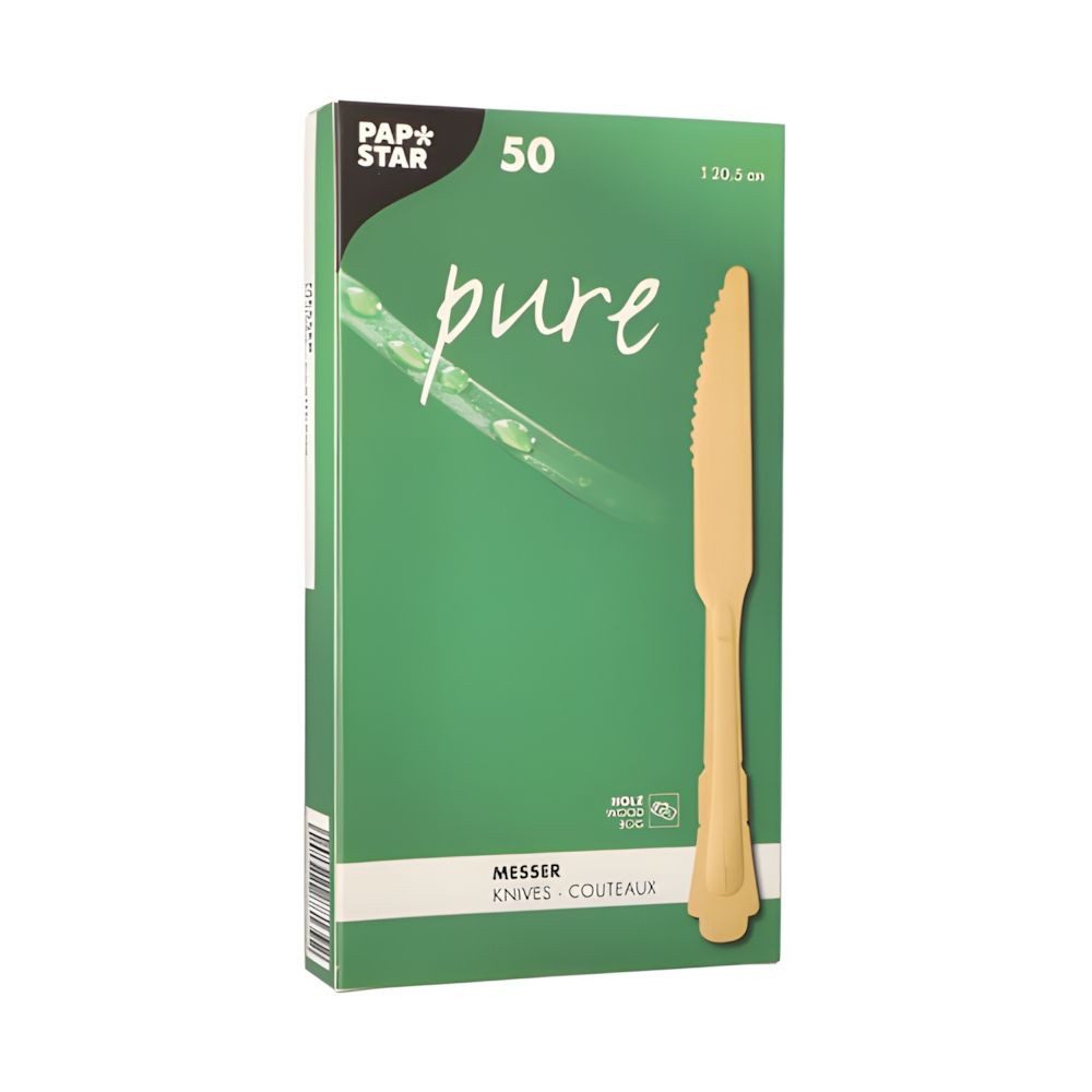 PAPSTAR Einwegmesser Messer, Holz pure 20,5 cm Vintage 50 Stk