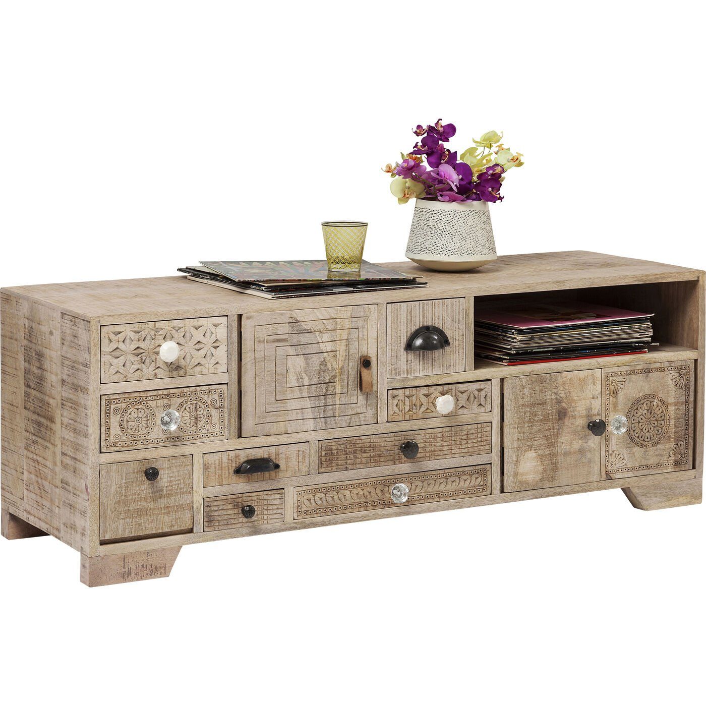 Kare Design Lowboard Puro, Massivholz, mit Schnitzereien, Breite 125 cm