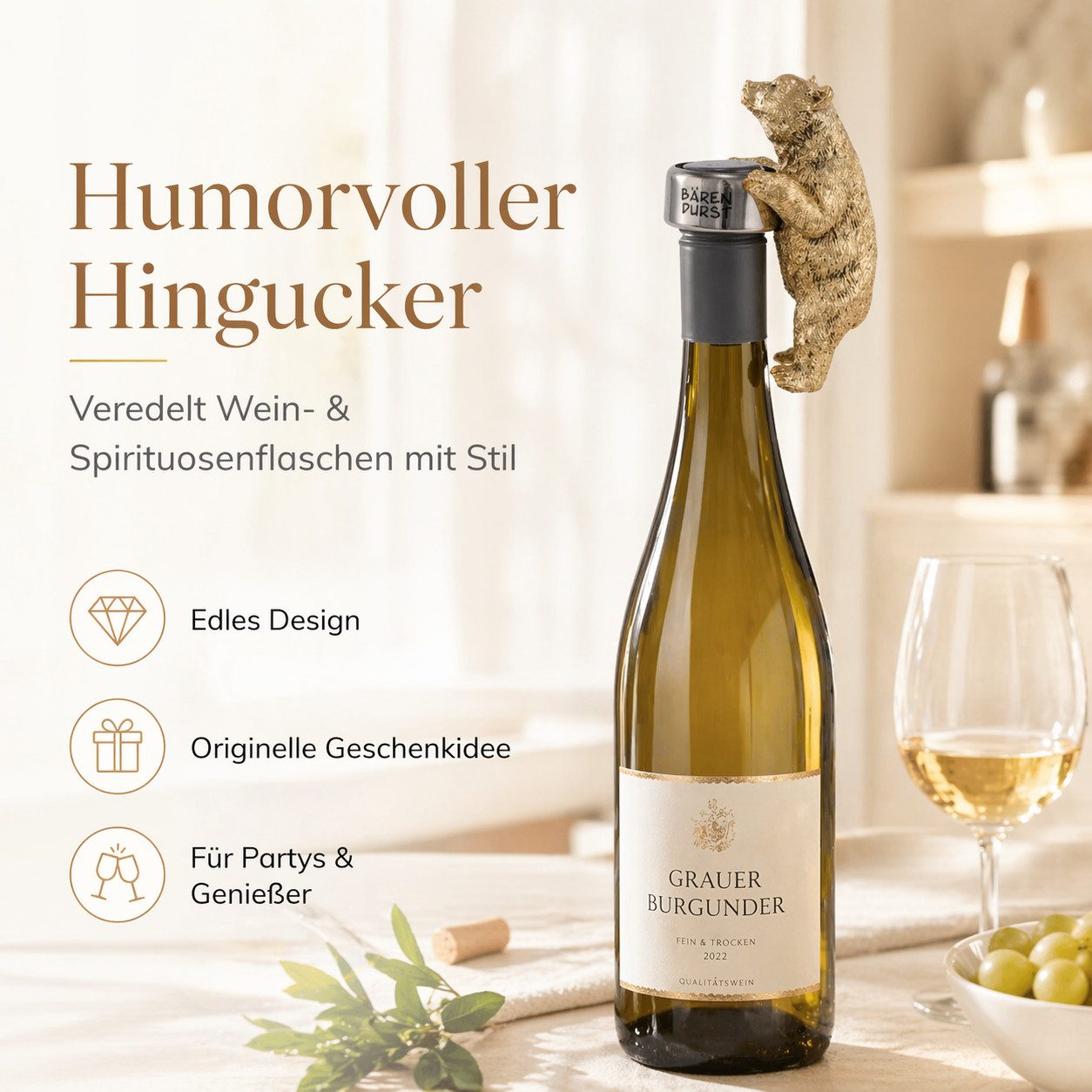 Gehlmann Flaschenverschluss Flaschenring Bär Gold - Bärendurst