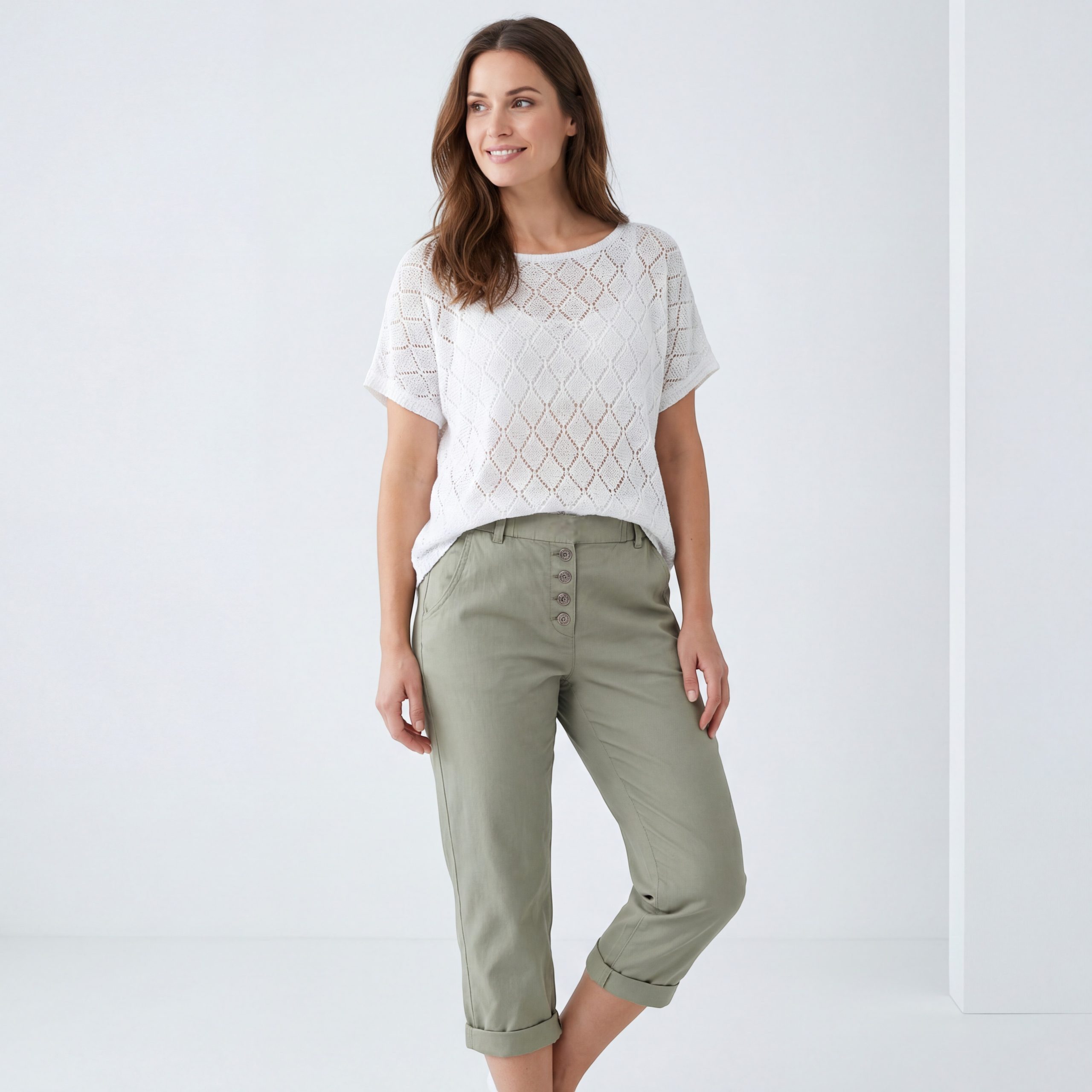 Caprihose Damen mit Stretch Knitterlook kurze Sommerhose mit Gummizug