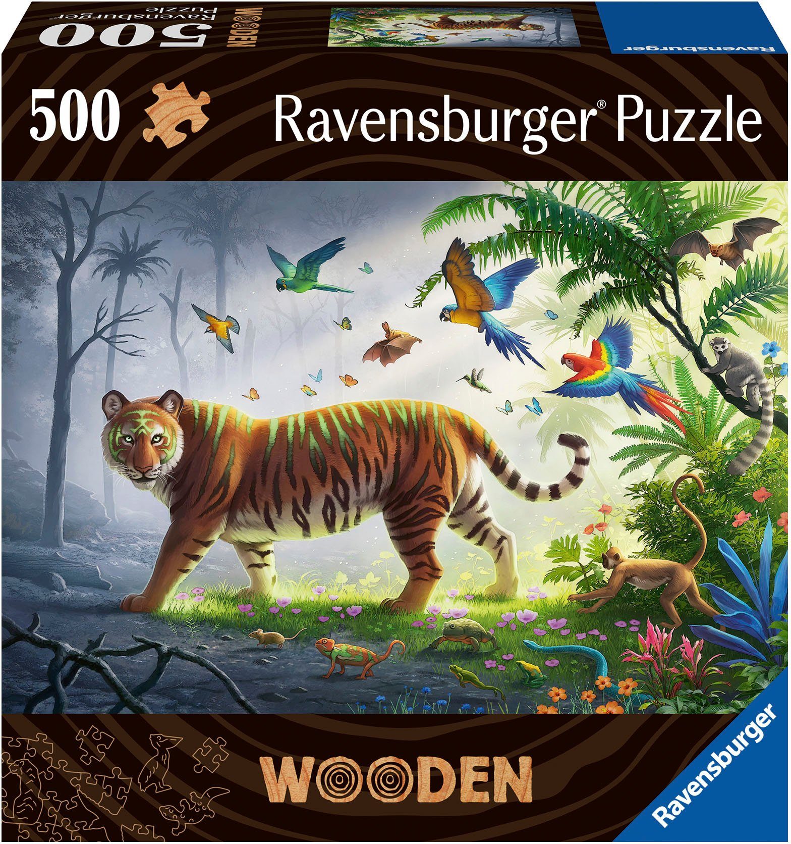 Ravensburger Puzzle Wooden, Tiger im Dschungel, 500 Puzzleteile, Made in Europe; FSC® - schützt Wald - weltweit