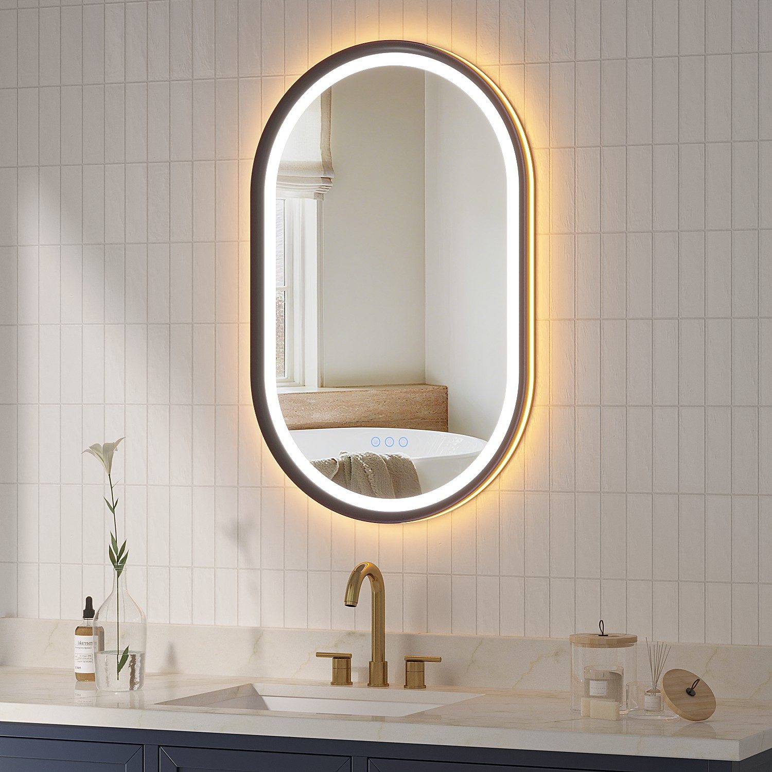 AQUABATOS Badspiegel mit Beleuchtung Ovaler LED Spiegel dimmbar Wandspiegel günstig online kaufen