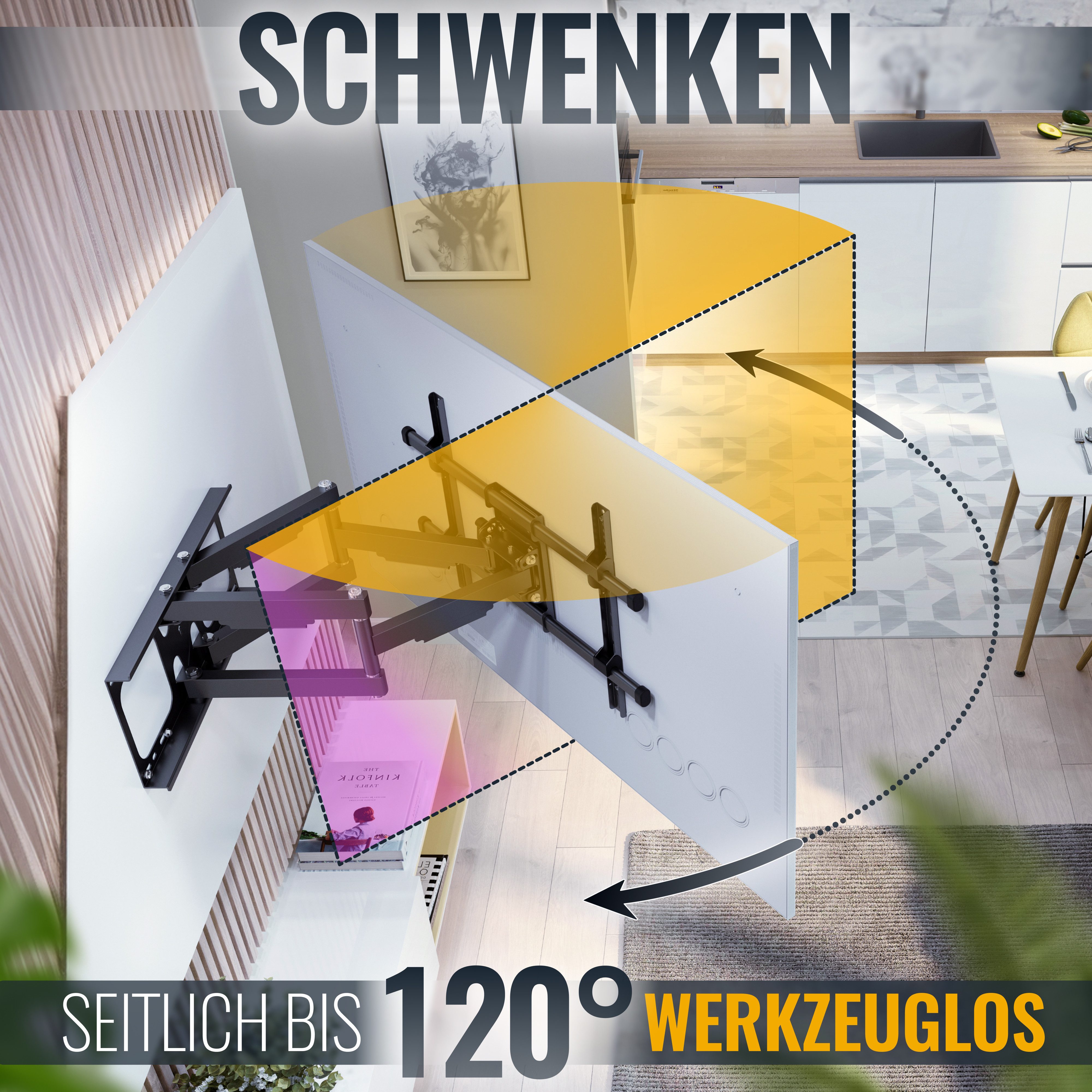 RICOO TV-Wandhalterung TV Wand Halterung 50" 55" 65" 75" 80" 85" max 60 Kg schwenkbar S4964, (bis 85 Zoll, VESA 200x200 bis 600x400, 1-tlg., vollbeweglich ausziehbar neigbar 40 Zoll bis 80 Zoll massiv stabil, bis 15° Neigung, bis zu 120° Schwenkung, Fernseher Halter universal)