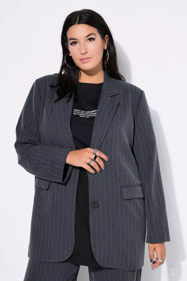 Studio Untold Blusenblazer Blazer oversized Nadelstreifen Glitzersteinchen