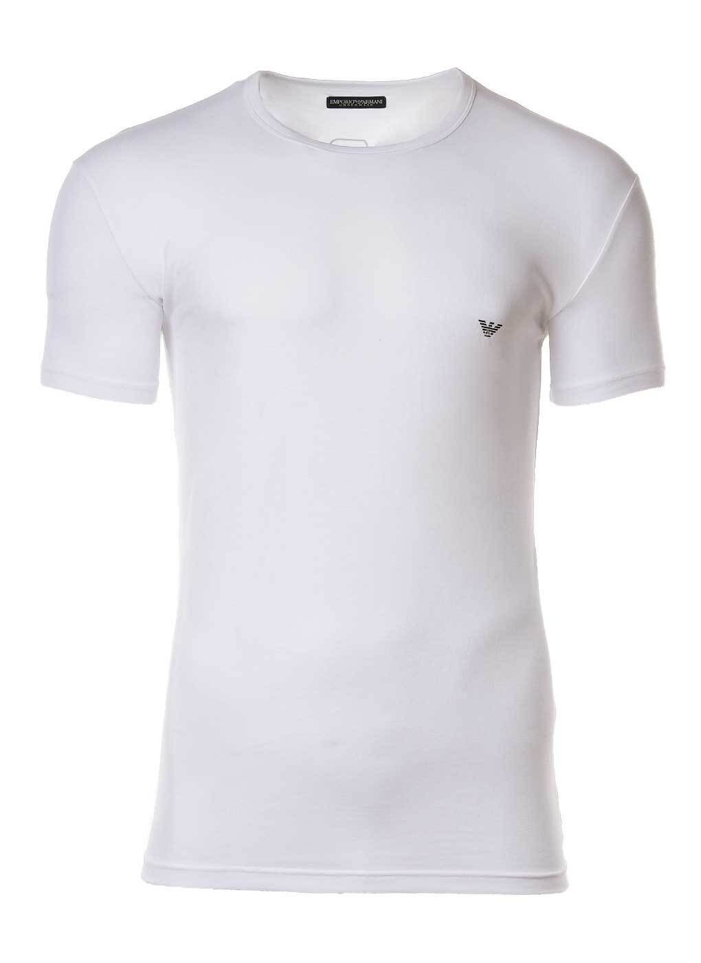 Herren T-Shirt Shirt, - T-Shirt Armani Halbarm, Rundhals, Emporio mit Weiß