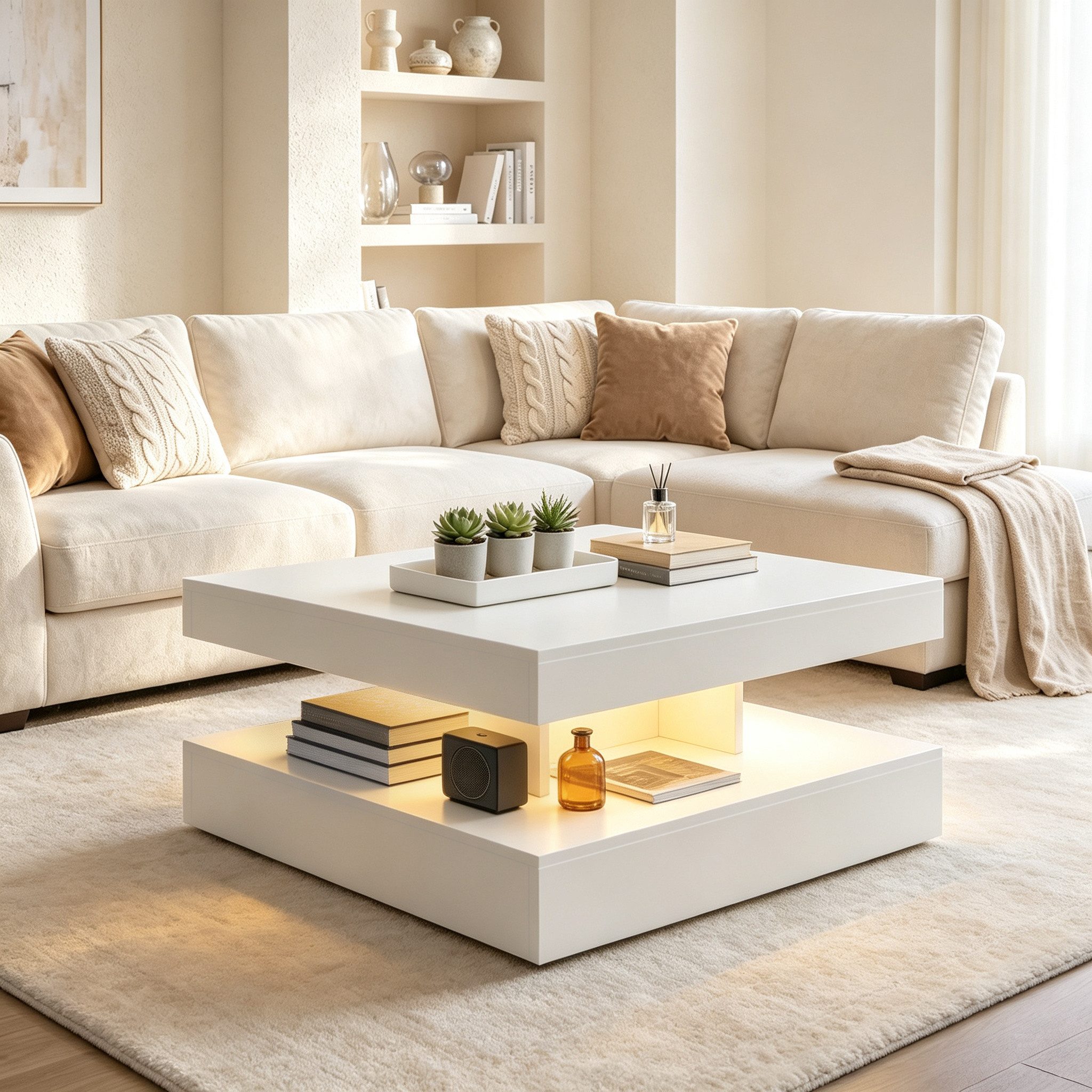 radelldar Couchtisch mit LED-Beleuchtung & Fernbedienung, Quadratischer Sofatisch78x78x40cm (1-St), Wohnzimmertisch, Beistelltisch, Glatte Oberfläche, Angenehme Haptik