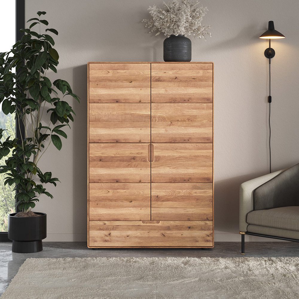 Lomadox Highboard KALAMANTA-69, in massiver Eiche mit 2 Türen und 1 Schublade