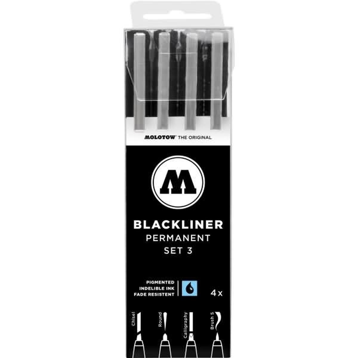 MOLOTOW Ручки Blackliner Set 3 schwarz VE=je 1 Chisel, Round, Calligraphy, Brush S