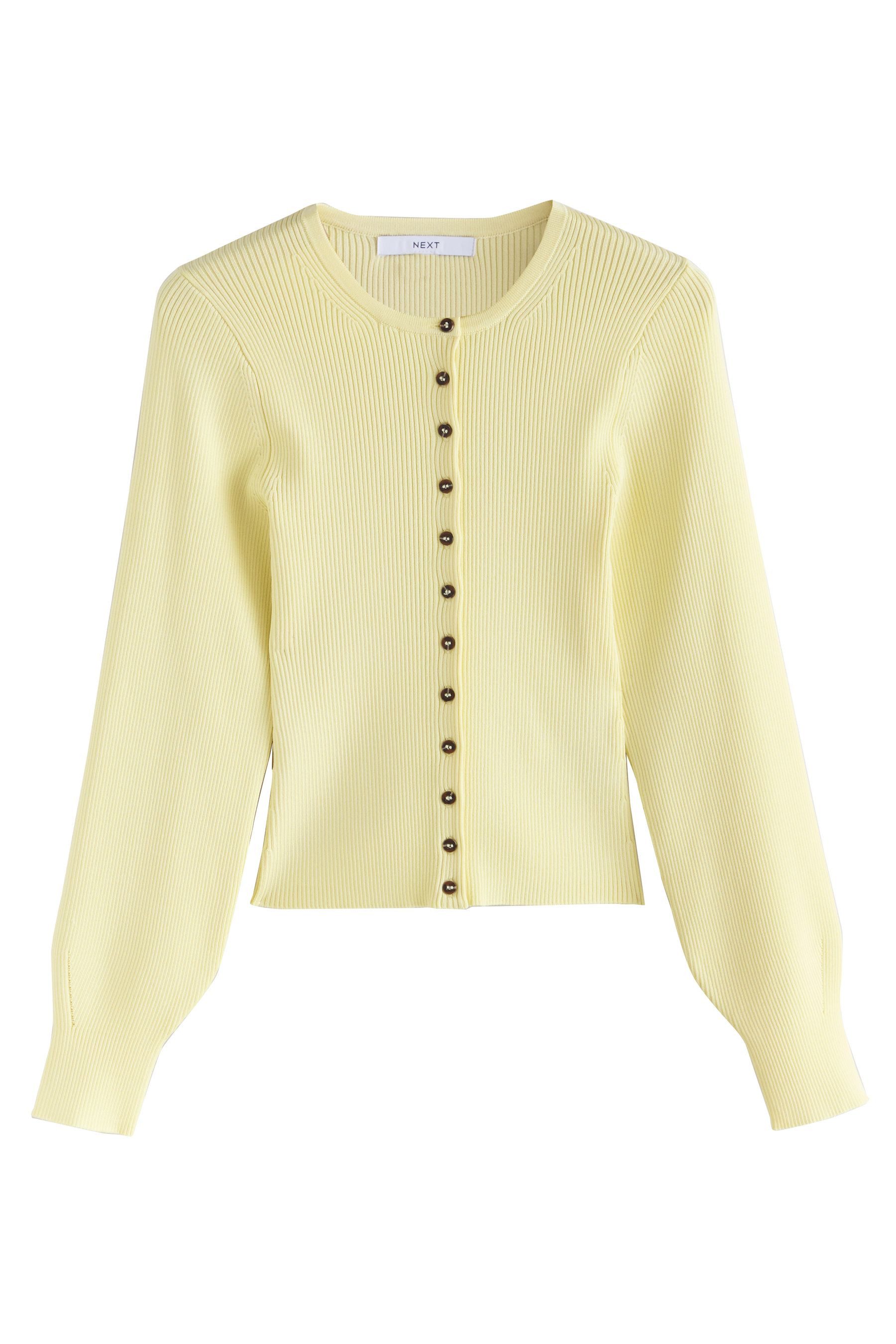 Next Strickjacke Gerippte Strickjacke mit Volumen-Ärmeln (1-tlg)