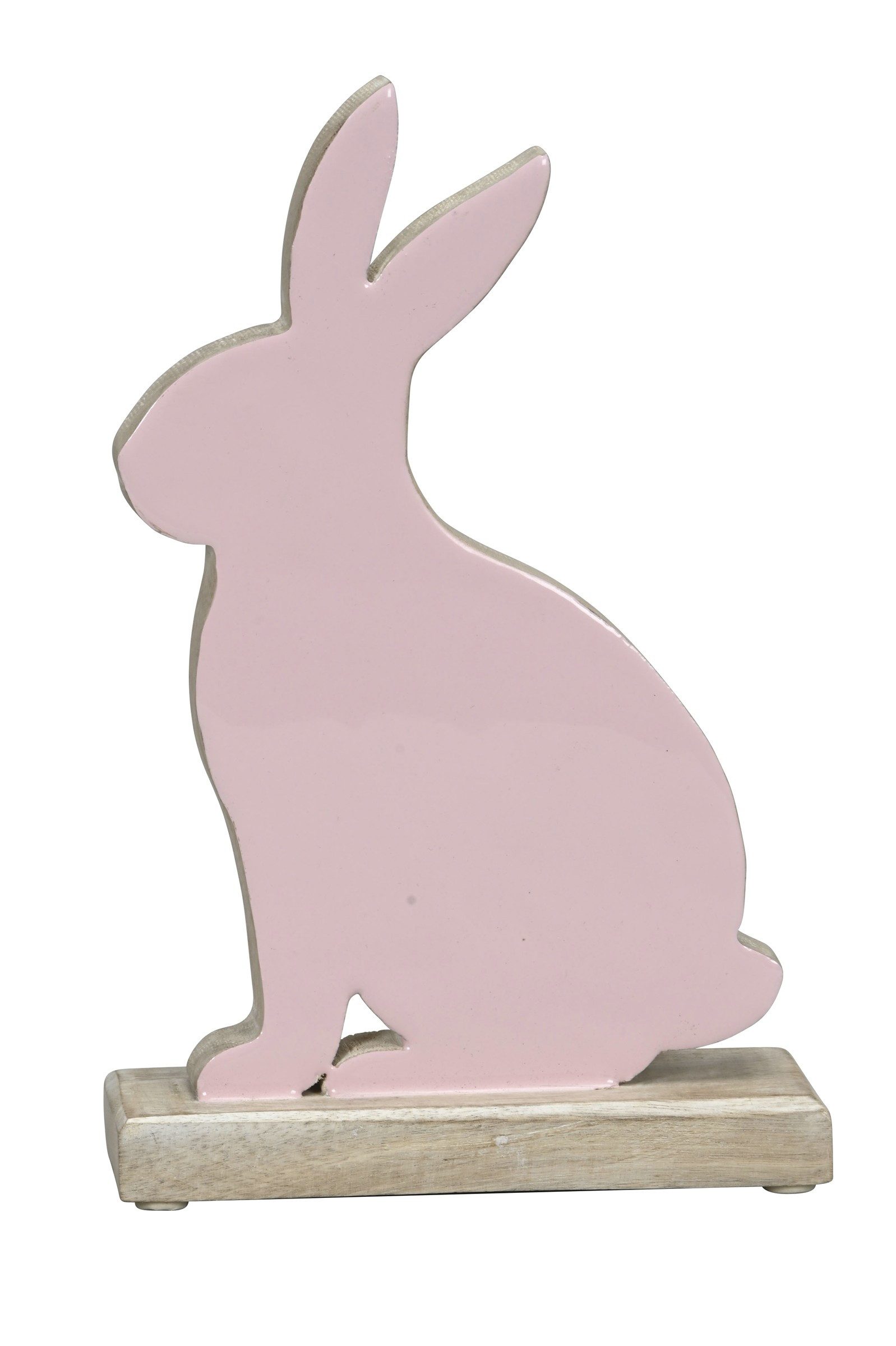 finehomegarden Osterhase Hase Mangoholz rosa/natur Skulptur Figur Holz Ø16x6cm H27cm, Osterdekoration Landhaus Ostern / Paket