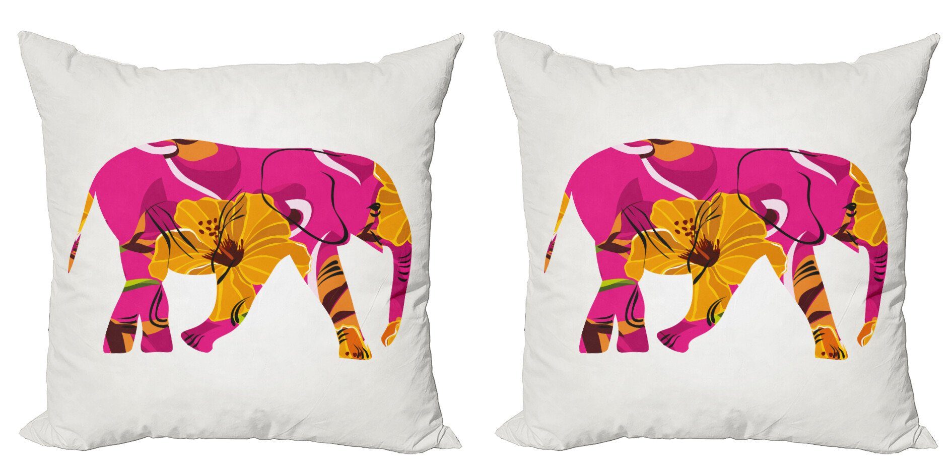 Kissenbezüge Modern Accent Doppelseitiger Digitaldruck, Abakuhaus (2 Stück), Exotisch Elefant in Tropic Blumen
