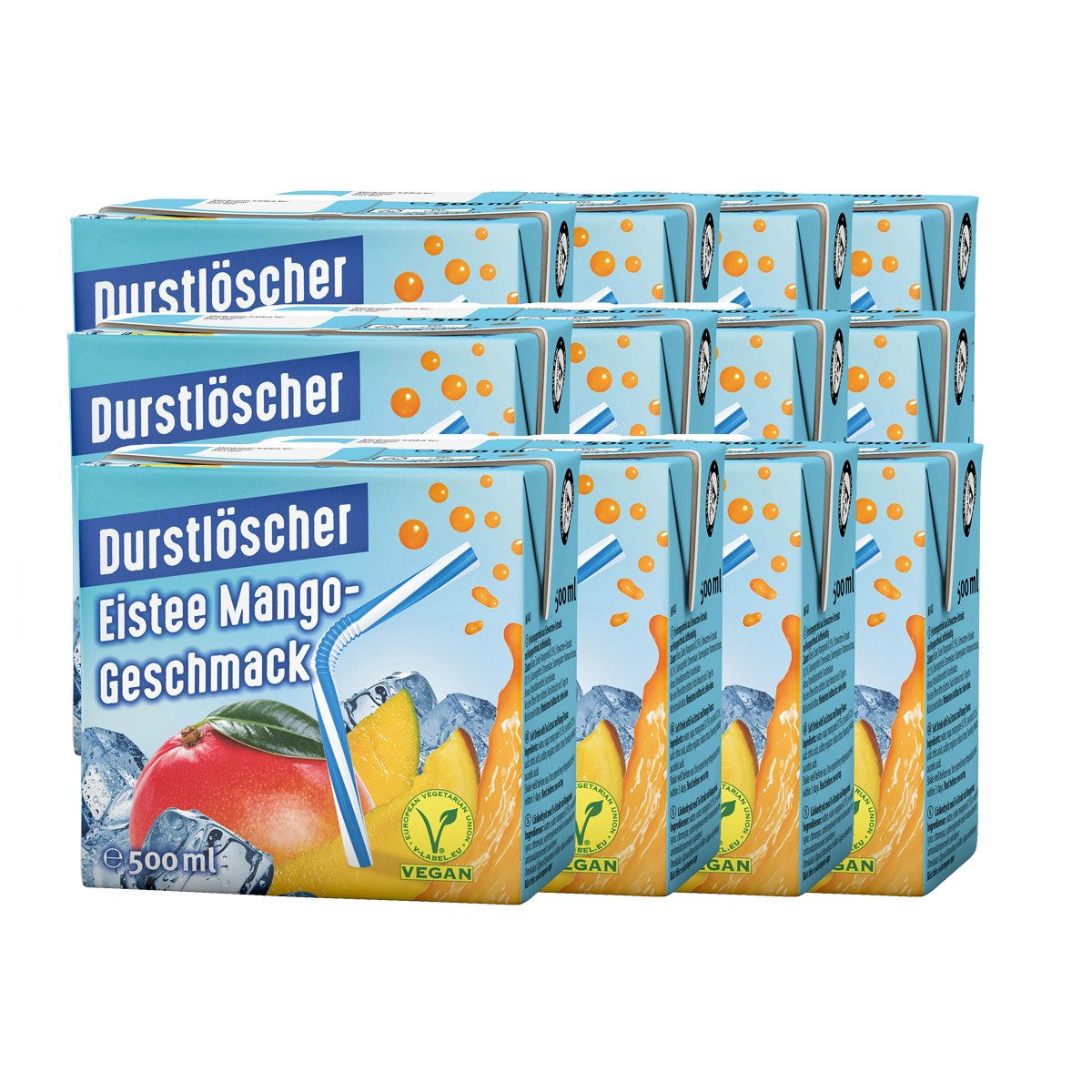 DURSTLOESCHER Softgetränk, Durstlöscher Eistee Mango Erfrischungsgetränk 500ml 12er Pack