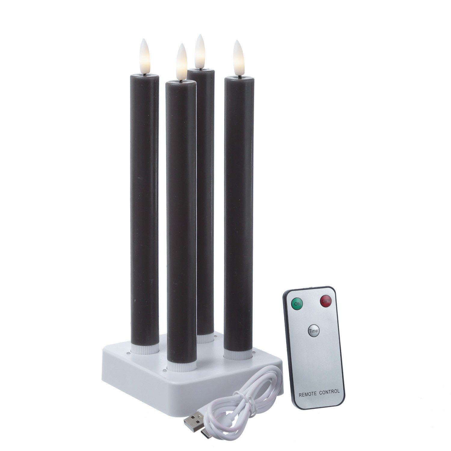 MARELIDA LED-Kerze LED Stabkerzen LISA Tafelkerzen Dinnerkerzen wiederaufladbar grau 4St., LED Classic, warmweiß (2100K bis 3000K) – Bild 2 von 5