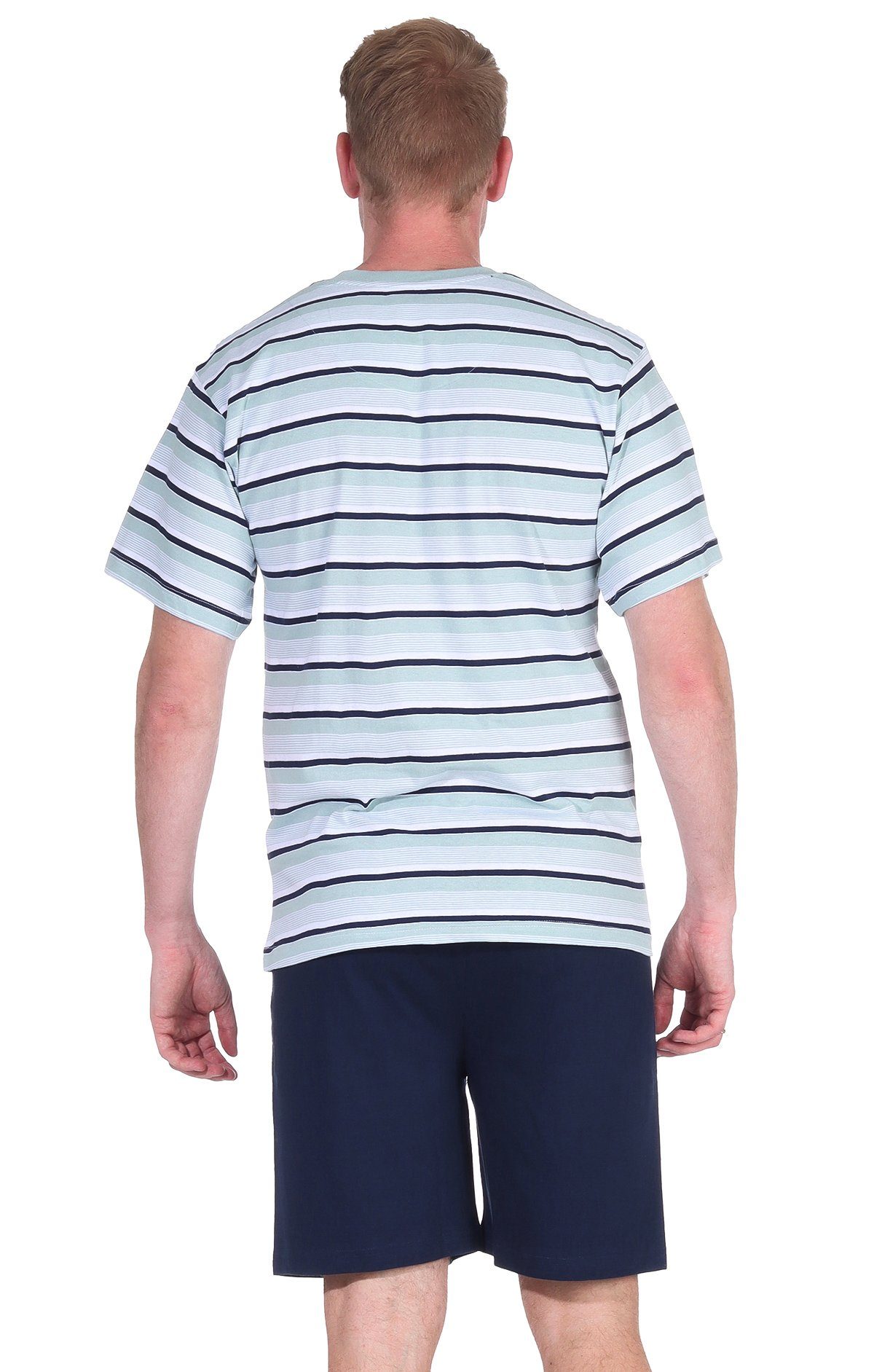 Moonline Shorty 100% Aqua Herren Schlafanzug V-Ausschnitt Shorty mit Single-Jersey Baumwolle Kurzarm