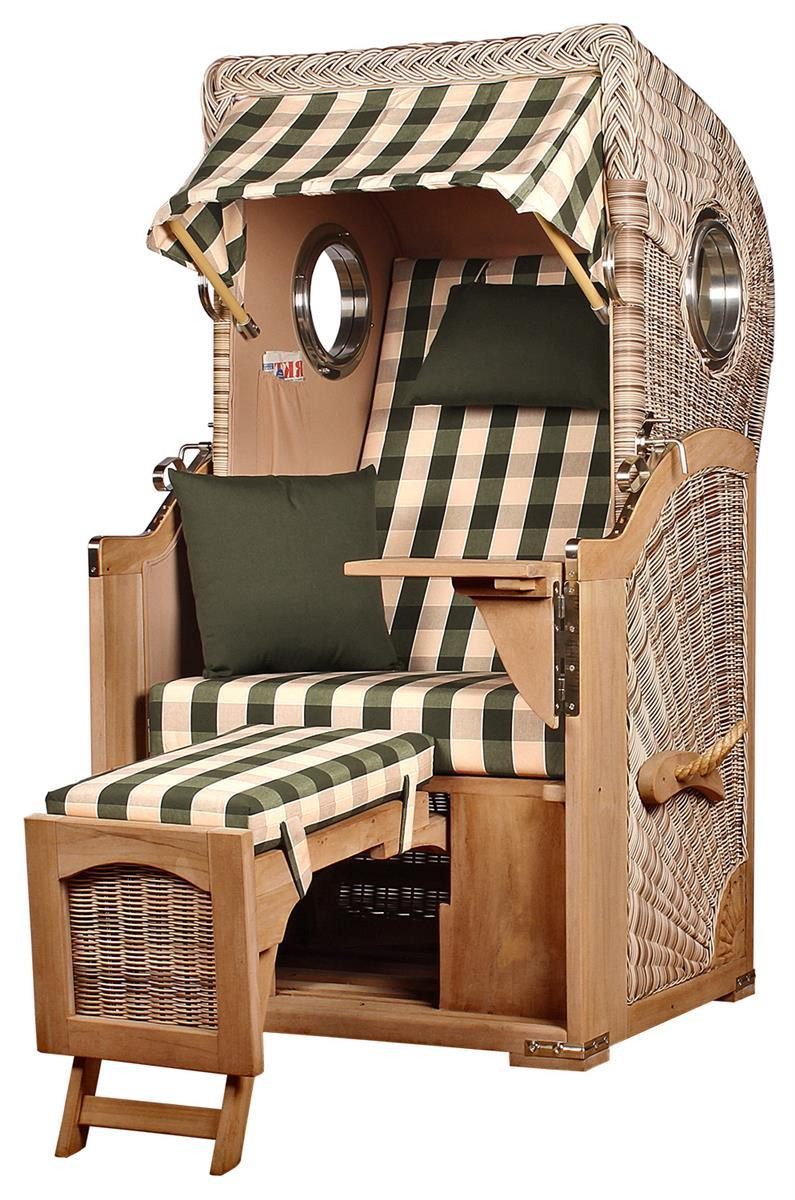 bene living Strandkorb Ammersee 1-Sitzer Teak - PE shell - Modell 506, BxTxH: 96x80x165 cm, Volllieger ca. 175 Grad, Ostsee-Strandkorb, inkl. Liftersystem und Bullaugen