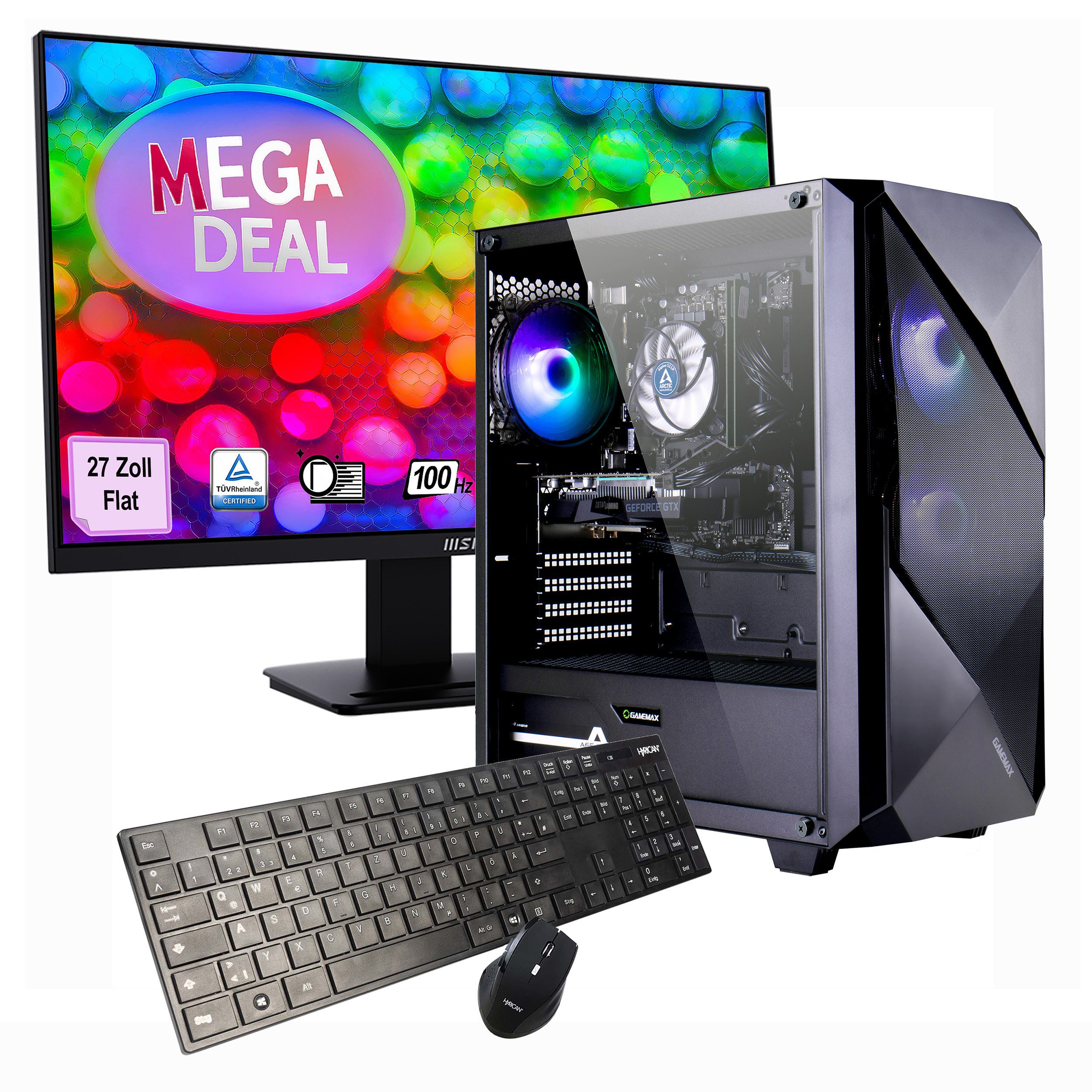 GAMEMAX MegaDeal Striker SET02596 PC-Komplettsystem (27", AMD Ryzen 7 5700X, GeForce RTX 5060, 32 GB RAM, 1000 GB SSD, Windows 11 + MSI PRO MP273A Flat Monitor, 69cm (27)