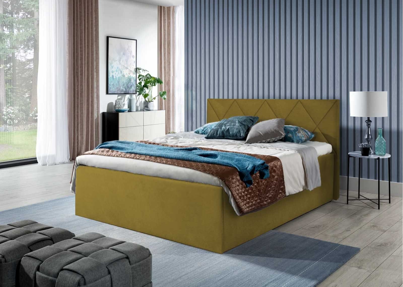 Halmon Schlafkomfort Betten Polsterbett Tango (erhältlich in 6 Größen und 7 attraktiven Farben mit oder ohne Matratze), Kopfteil mit Rauten-Steppung, Lattenrost bei Ausführung mit Matratze