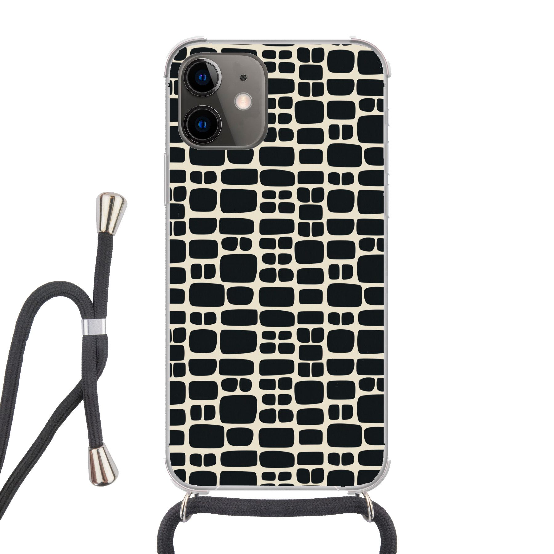 MuchoWow Handyhülle für Apple iPhone 12 Modern - Bio - Schwarz, Tragbare Handyhüllen mit Kette zum umhängen, Handykette Handyband
