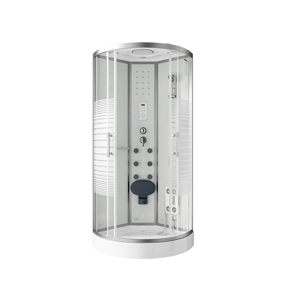 HOME DELUXE Komplettdusche WHITE PEARL, BxT: 100x100 cm, Einscheibensicherheitsglas, inkl. Duschtasse, Aluminiumprofilen, Schiebetür, & Armaturen, LED-Beleuchtung & Rückenmassage, Duschkabine, Fertigdusche