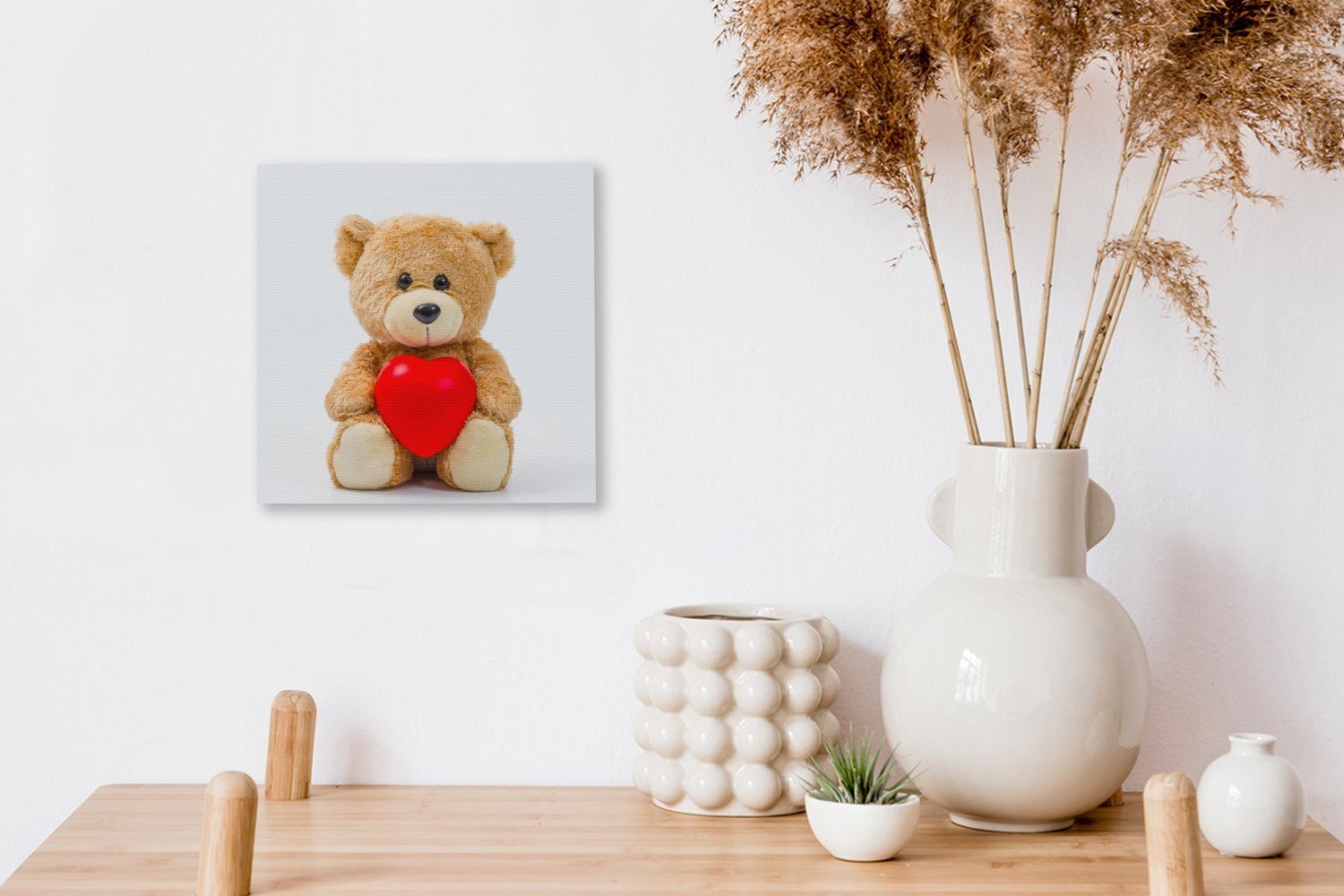 Wohnzimmer zum Schlafzimmer Bilder St), Leinwandbild OneMillionCanvasses® Ein (1 Valentinstag, für Teddybär Leinwand